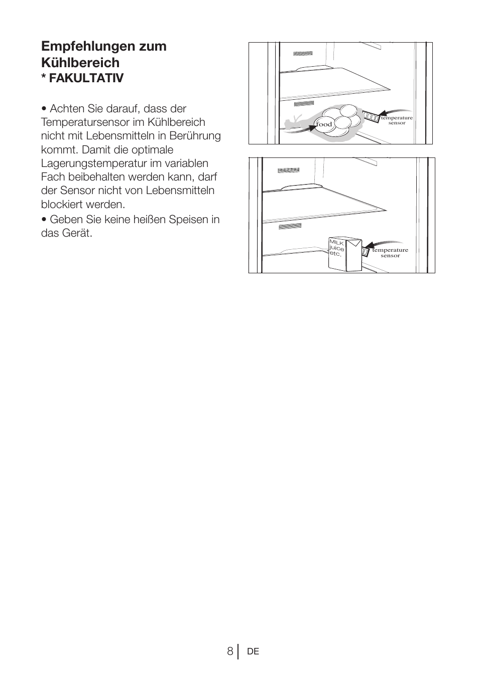 Empfehlungen zum kühlbereich, Fakultativ | Blomberg MKND 9860 PA+ User Manual | Page 9 / 97
