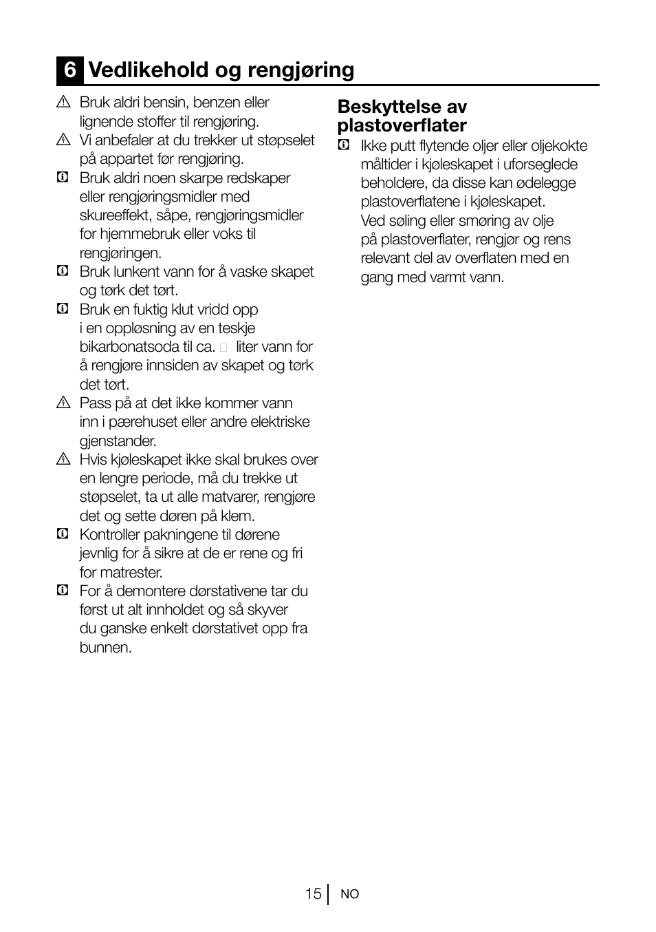 6vedlikehold og rengjøring, Beskyttelse av plastoverflater | Blomberg KSM 9510 X A+ User Manual | Page 107 / 112