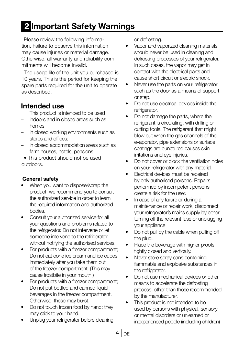 2important safety warnings, Intended use | Blomberg KSM 9510 X A+ User Manual | Page 23 / 112