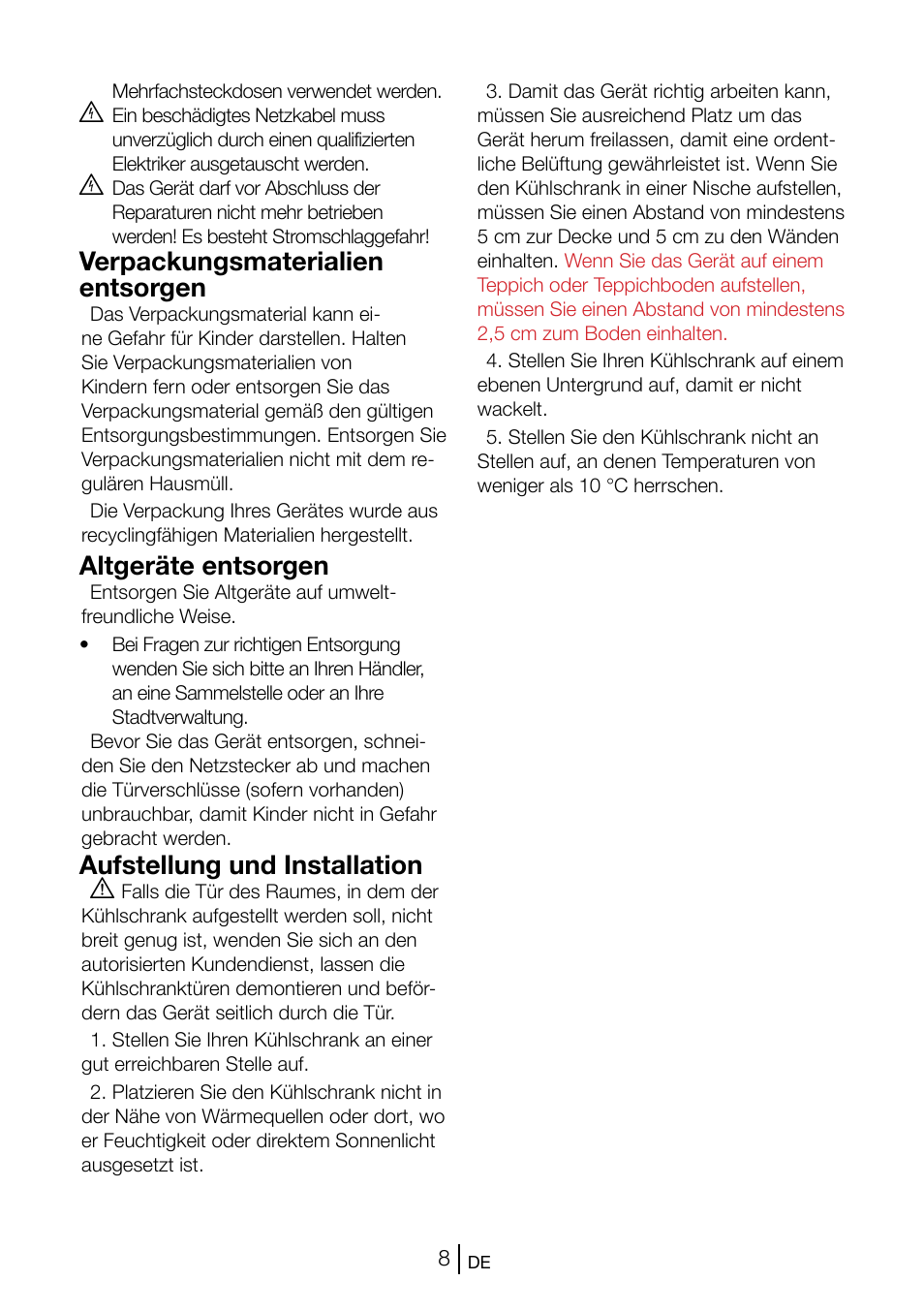 Verpackungsmaterialien entsorgen, Altgeräte entsorgen, Aufstellung und installation a | Blomberg KSM 9510 X A+ User Manual | Page 27 / 112