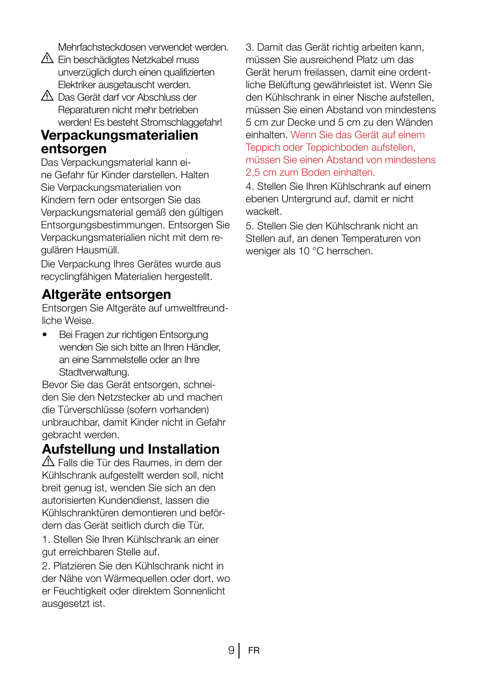 Verpackungsmaterialien entsorgen, Altgeräte entsorgen, Aufstellung und installation a | Blomberg KSM 9510 X A+ User Manual | Page 46 / 112