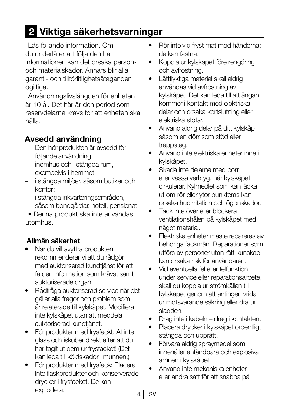 2viktiga säkerhetsvarningar, Avsedd användning | Blomberg KSM 9510 X A+ User Manual | Page 79 / 112