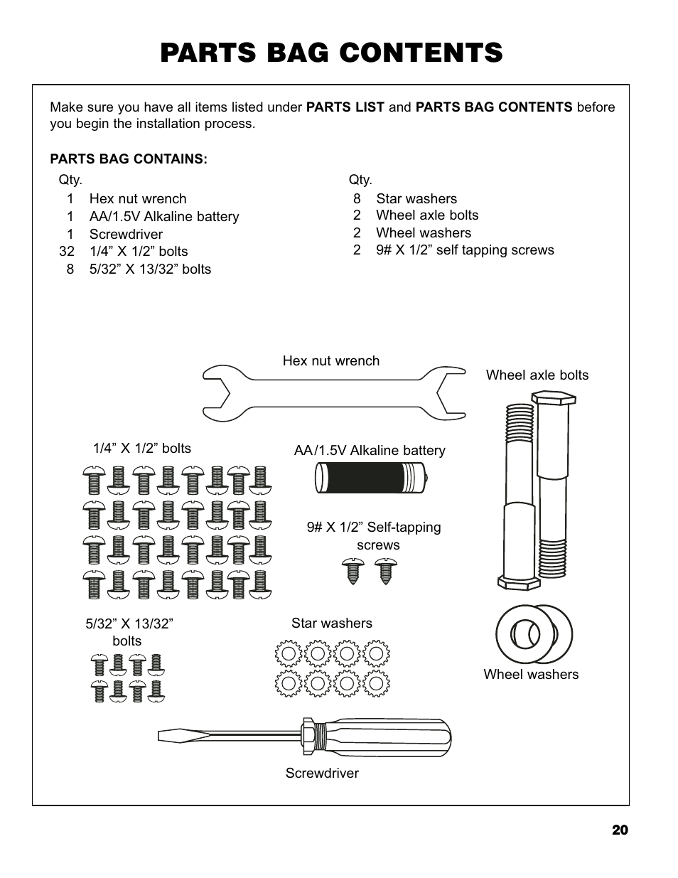 Parts bag contents | Brinkmann 6430 User Manual | Page 21 / 36