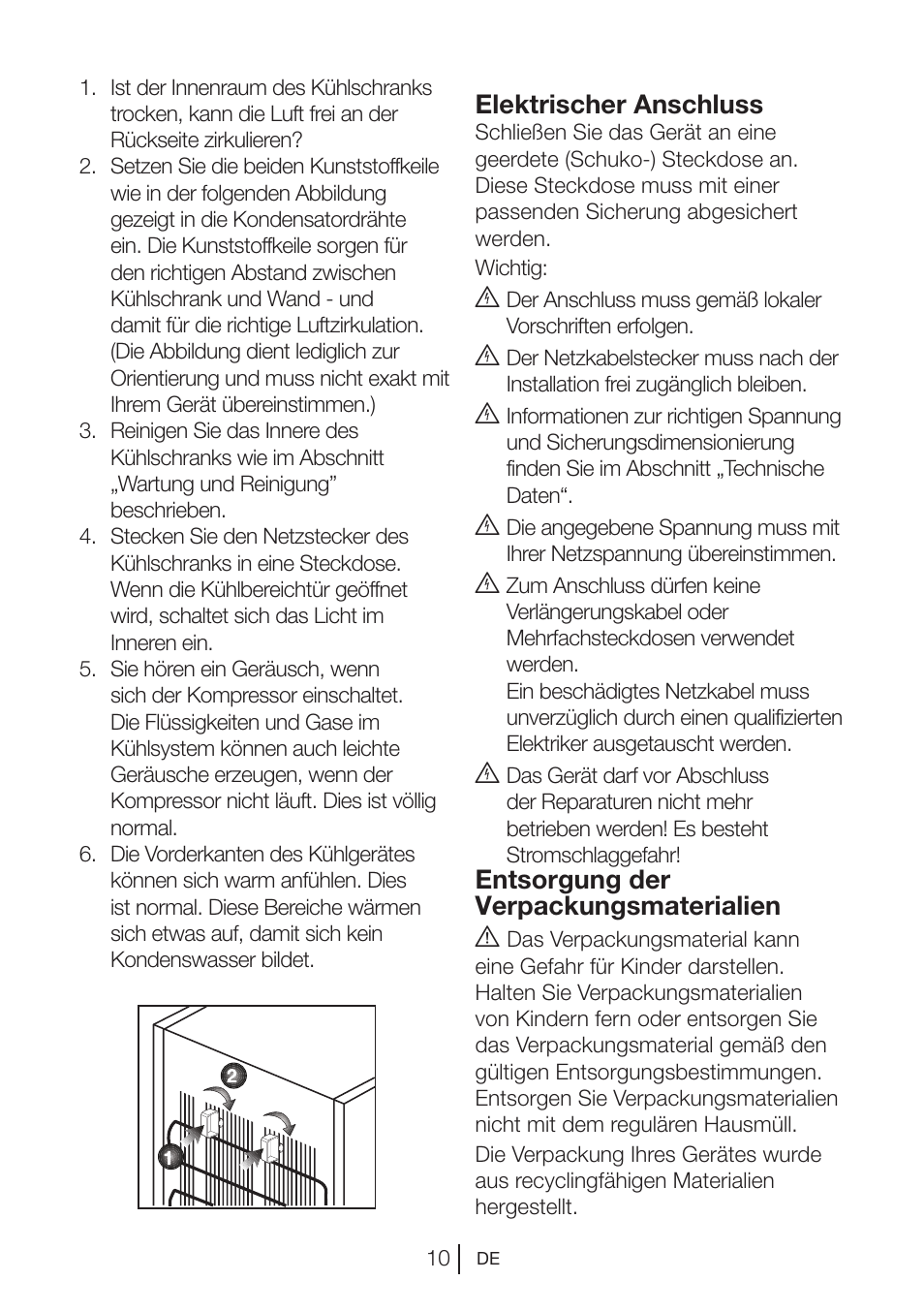 Elektrischer anschluss, Entsorgung der verpackungsmaterialien a | Blomberg KSM 9640 A+ User Manual | Page 29 / 94