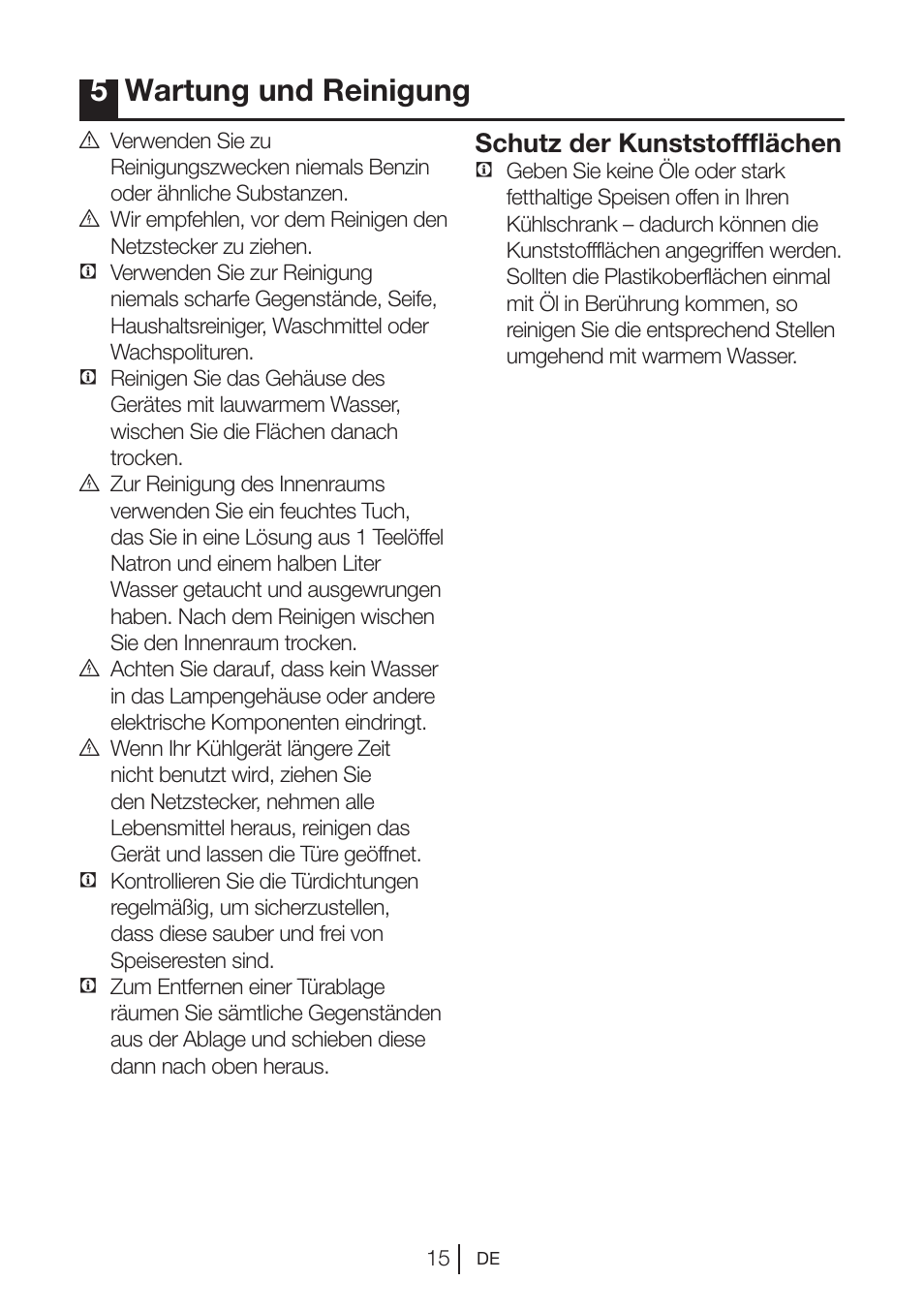 5wartung und reinigung, Schutz der kunststoffflächen | Blomberg KSM 9640 A+ User Manual | Page 34 / 94