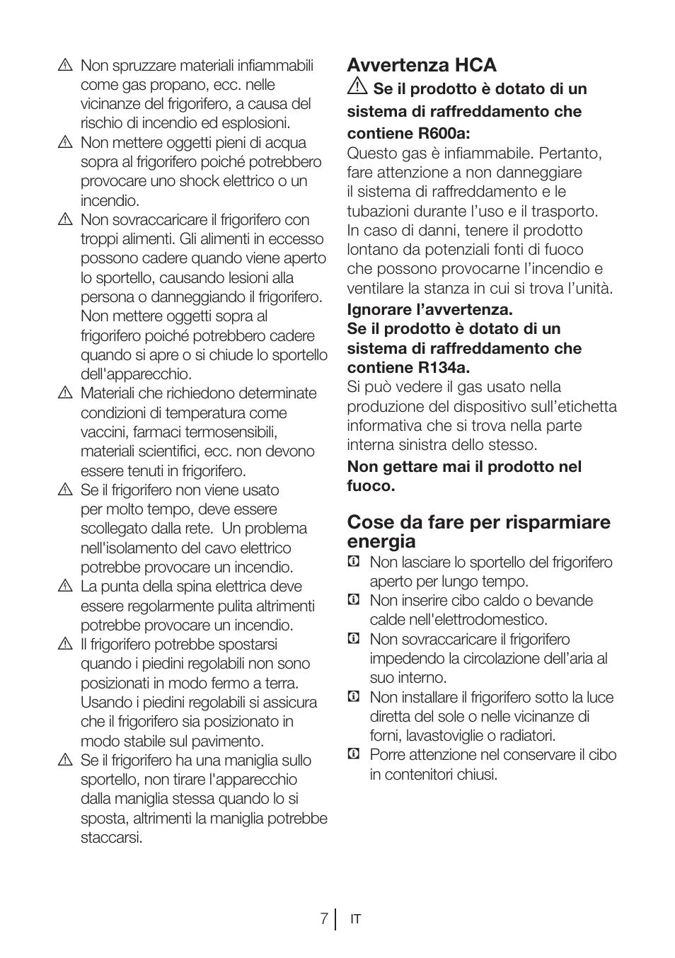 Avvertenza hca, Cose da fare per risparmiare energia | Blomberg KSM 9640 A+ User Manual | Page 45 / 94