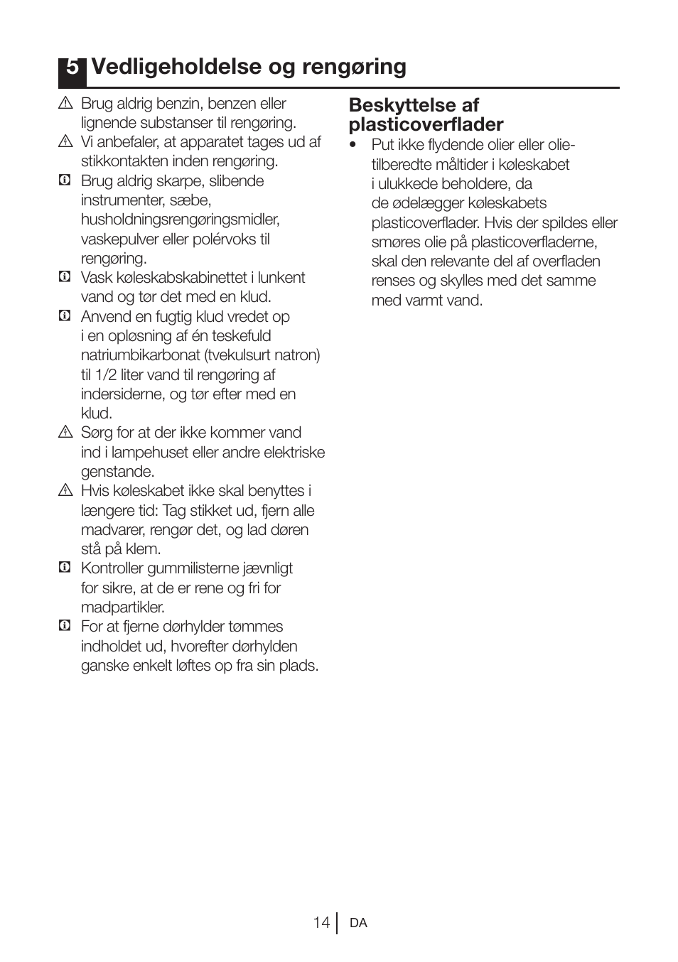 5vedligeholdelse og rengøring, Beskyttelse af plasticoverflader | Blomberg KSM 9640 A+ User Manual | Page 70 / 94