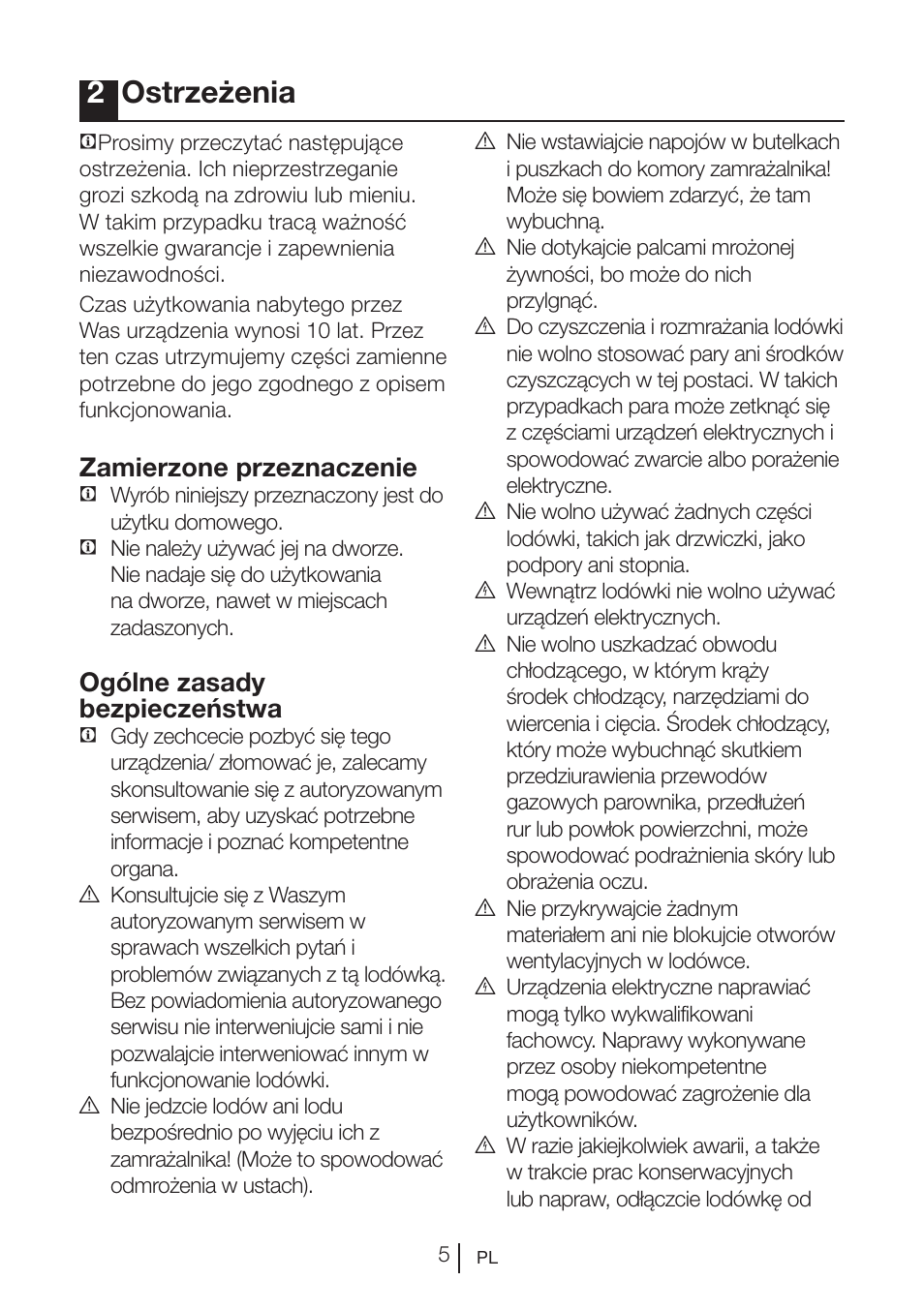 2ostrzeżenia, Zamierzone przeznaczenie, Ogólne zasady bezpieczeństwa | Blomberg KSM 9640 A+ User Manual | Page 79 / 94