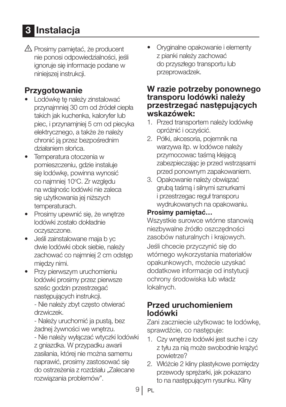 3instalacja, Przygotowanie, Przed uruchomieniem lodówki | Blomberg KSM 9640 A+ User Manual | Page 83 / 94