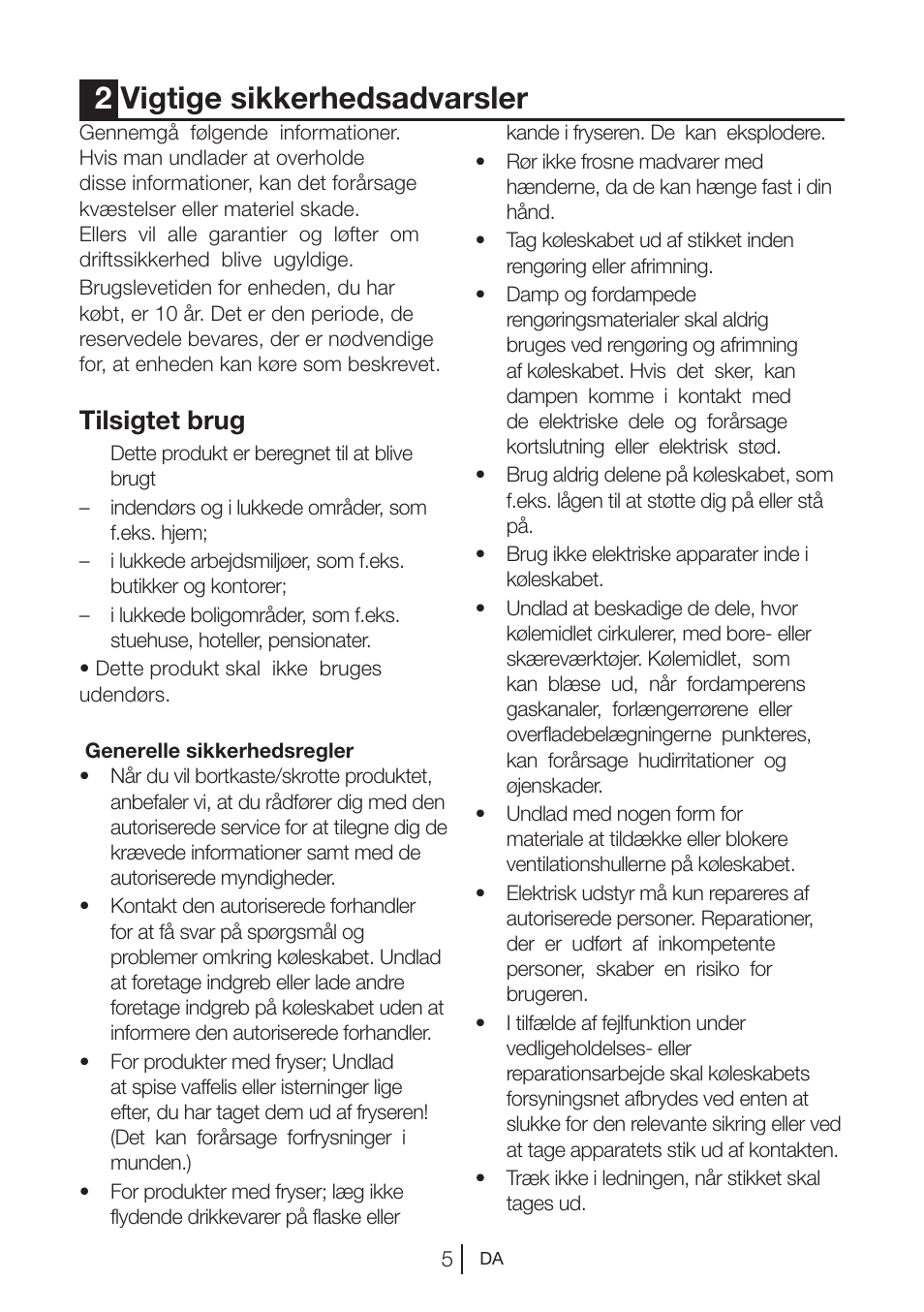 2vigtige sikkerhedsadvarsler, Tilsigtet brug | Blomberg KWD 9440 X A+ User Manual | Page 149 / 601