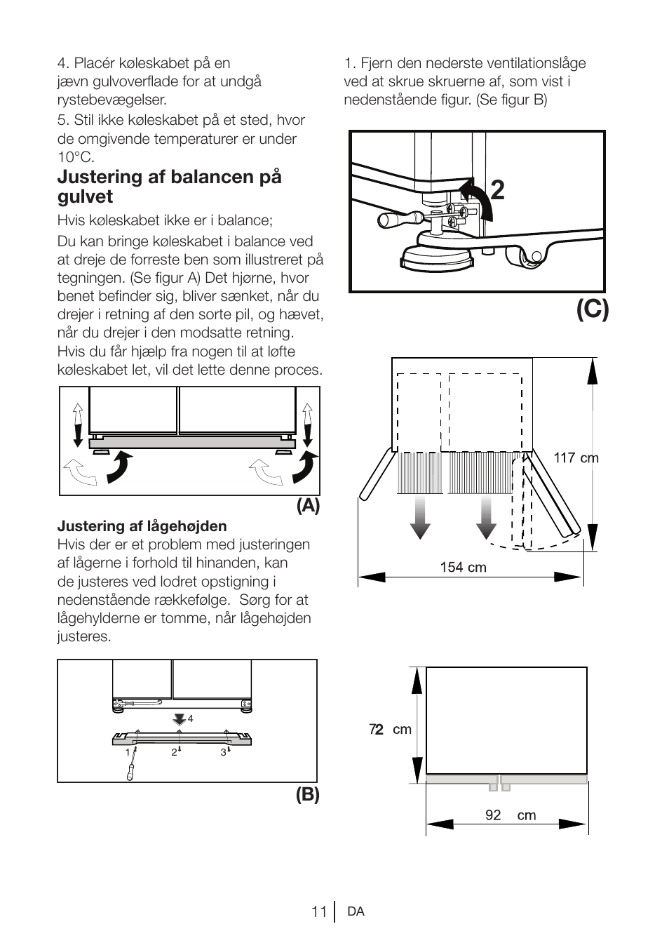 Justering af balancen på gulvet, A) (b) | Blomberg KWD 9440 X A+ User Manual | Page 155 / 601