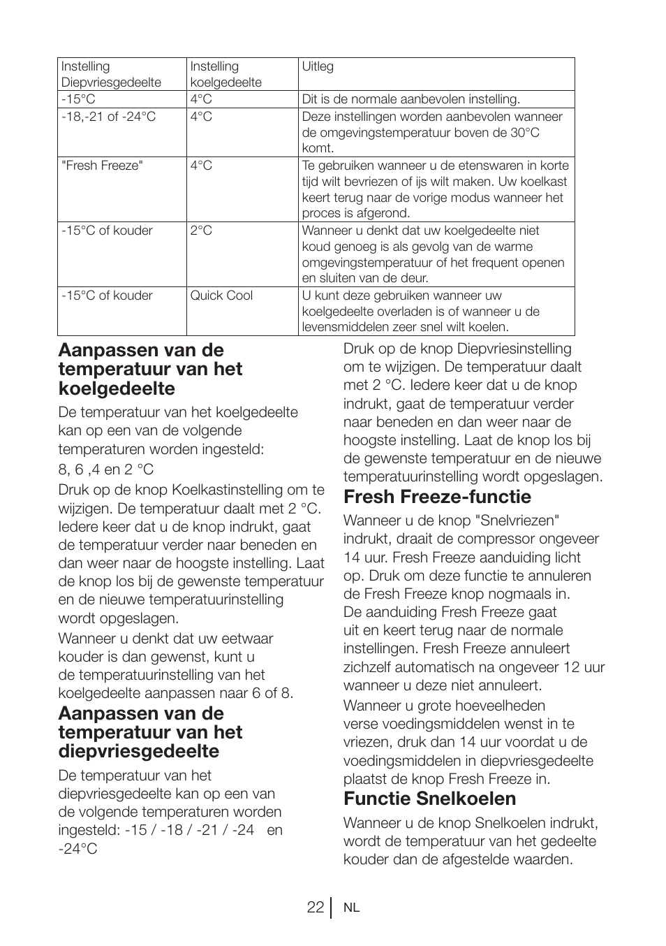 Aanpassen van de temperatuur van het koelgedeelte, Fresh freeze-functie, Functie snelkoelen | Blomberg KWD 9440 X A+ User Manual | Page 201 / 601