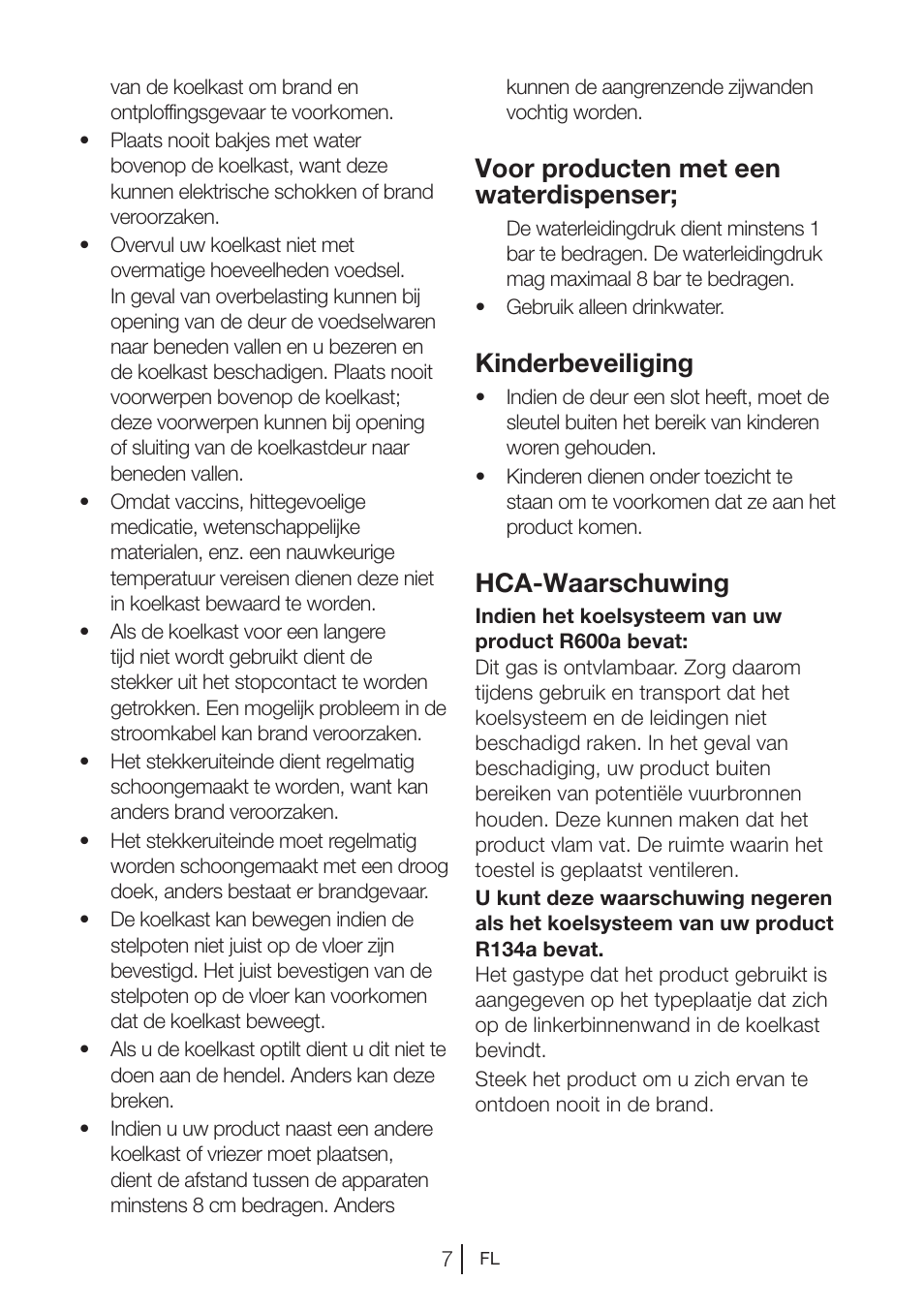 Voor producten met een waterdispenser, Kinderbeveiliging, Hca-waarschuwing | Blomberg KWD 9440 X A+ User Manual | Page 221 / 601