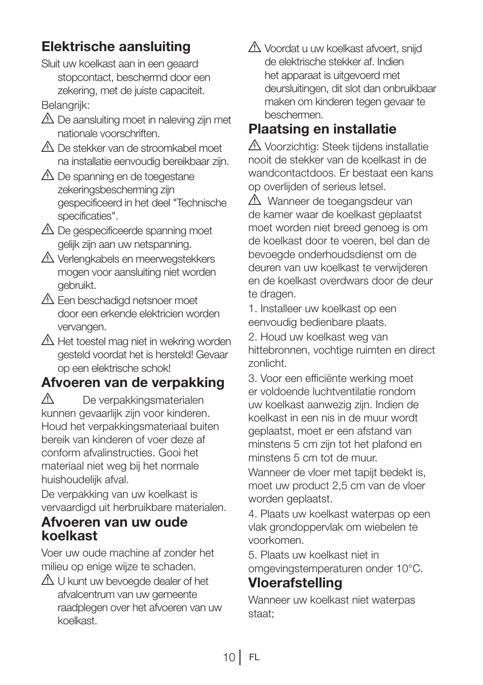 Elektrische aansluiting, Afvoeren van de verpakking a, Afvoeren van uw oude koelkast | Plaatsing en installatie b, Vloerafstelling | Blomberg KWD 9440 X A+ User Manual | Page 224 / 601
