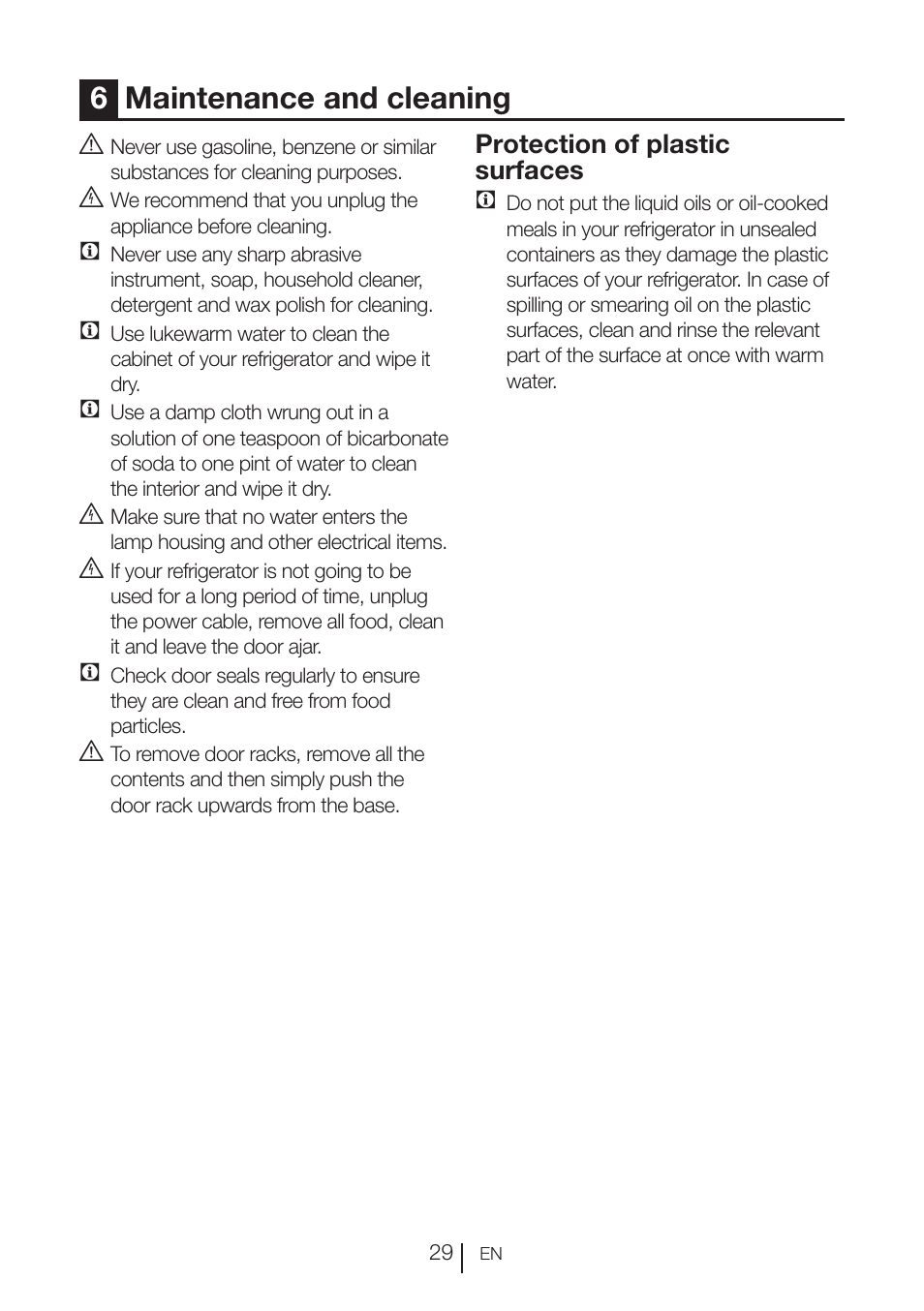 6maintenance and cleaning, Protection of plastic surfaces c | Blomberg KWD 9440 X A+ User Manual | Page 30 / 601