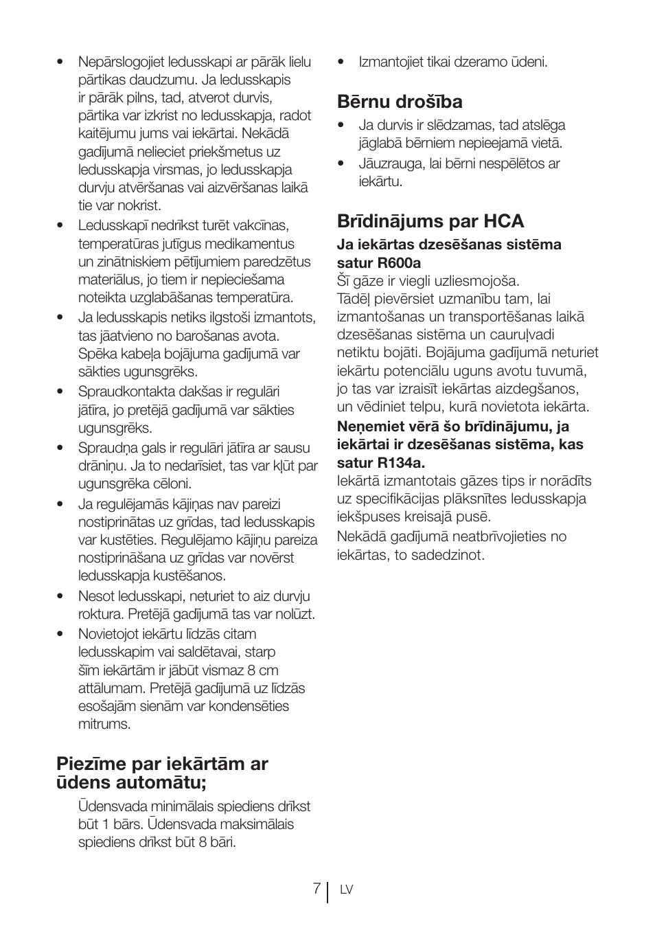 Piezīme par iekārtām ar ūdens automātu, Bērnu drošība, Brīdinājums par hca | Blomberg KWD 9440 X A+ User Manual | Page 394 / 601