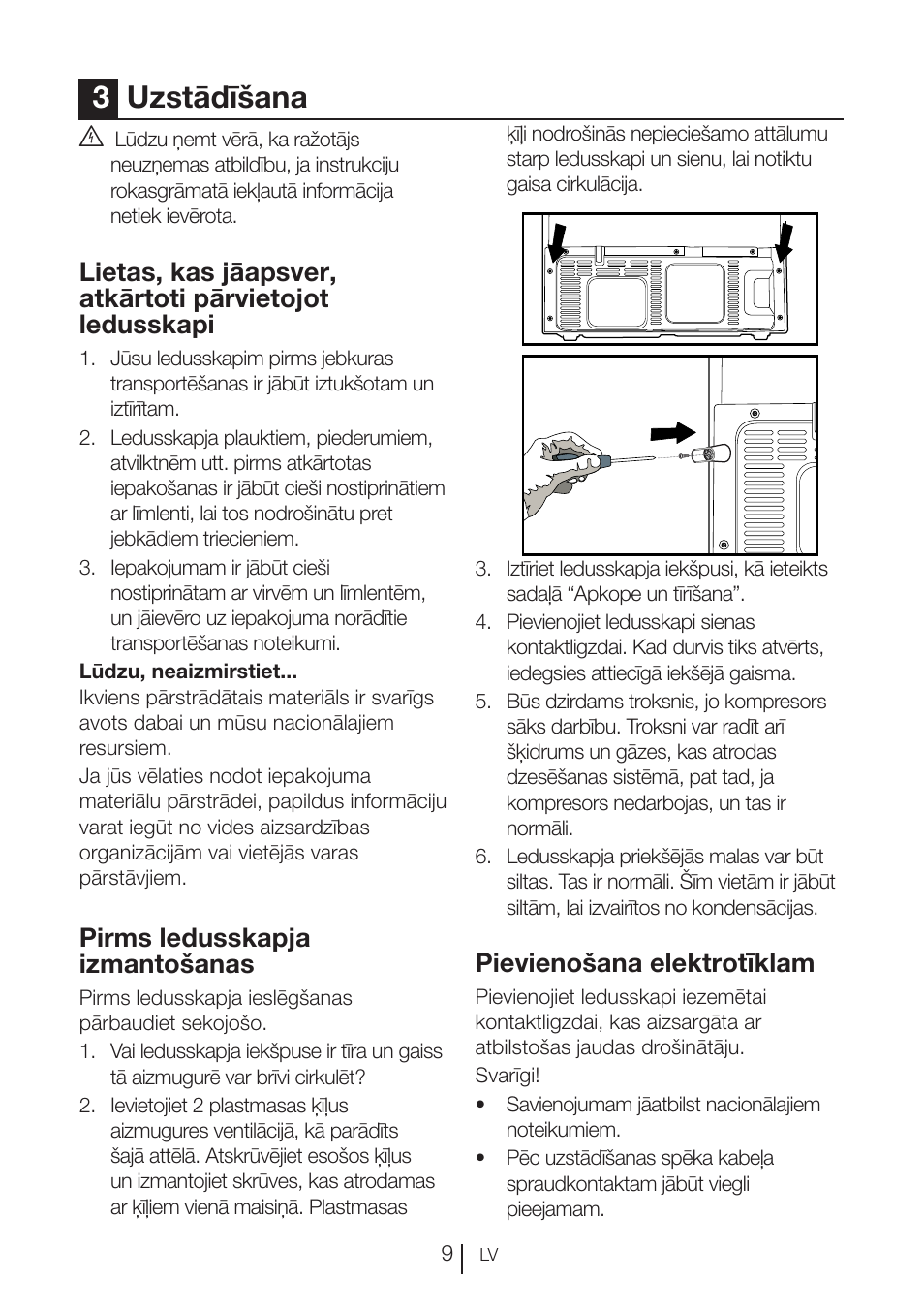 3uzstādīšana, Pirms ledusskapja izmantošanas, Pievienošana elektrotīklam | Blomberg KWD 9440 X A+ User Manual | Page 396 / 601