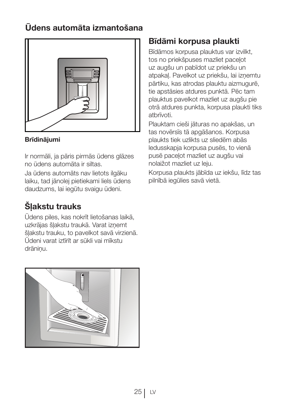 Bīdāmi korpusa plaukti, Ūdens automāta izmantošana, Šļakstu trauks | Blomberg KWD 9440 X A+ User Manual | Page 412 / 601