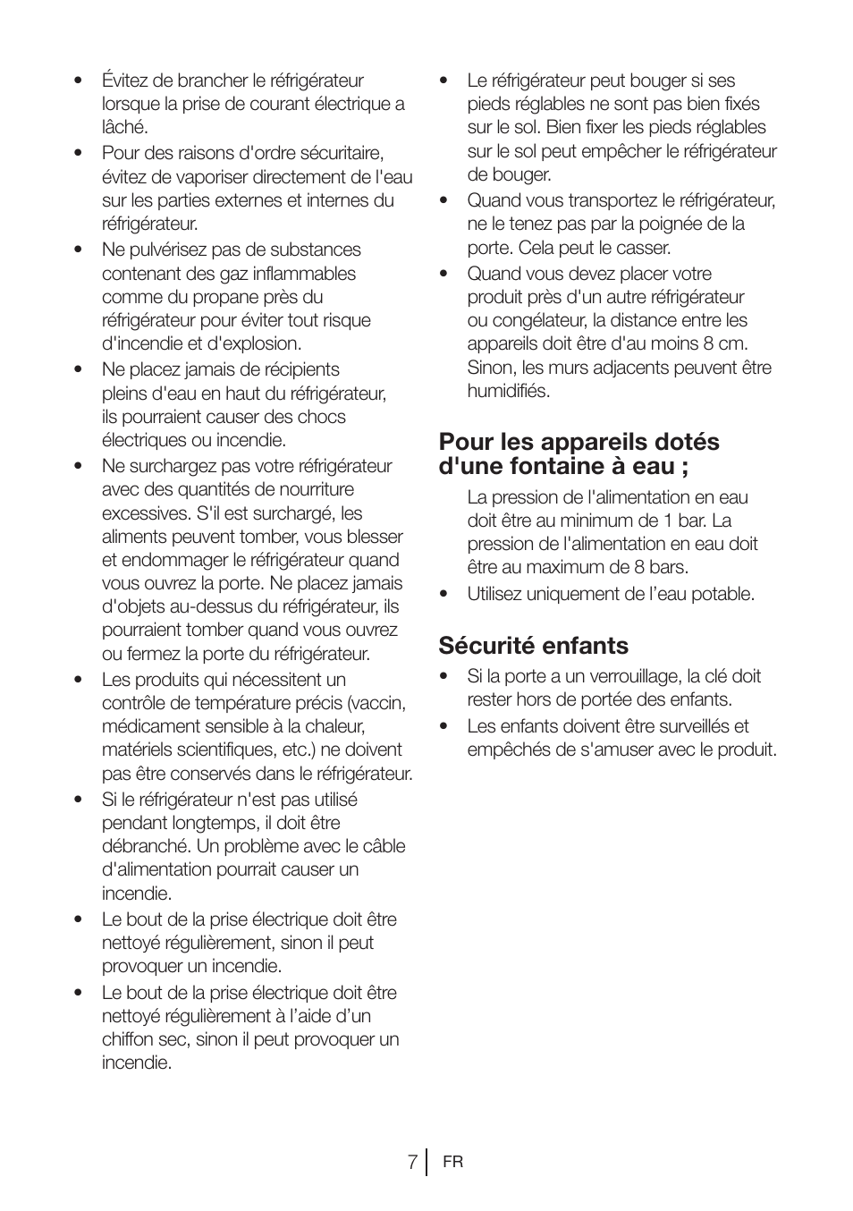 Pour les appareils dotés d'une fontaine à eau, Sécurité enfants | Blomberg KWD 9440 X A+ User Manual | Page 43 / 601