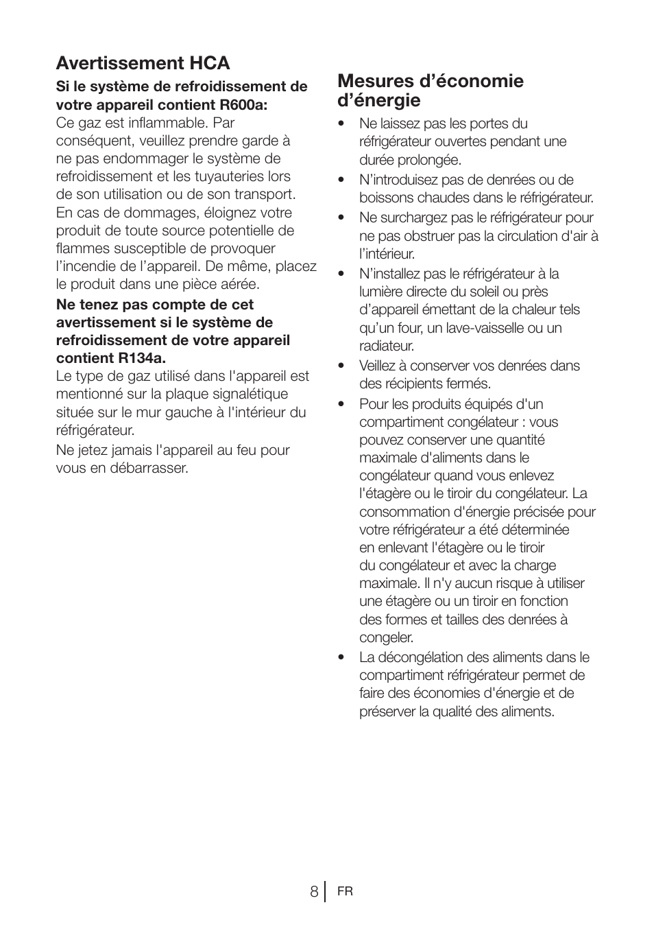 Avertissement hca, Mesures d’économie d’énergie | Blomberg KWD 9440 X A+ User Manual | Page 44 / 601