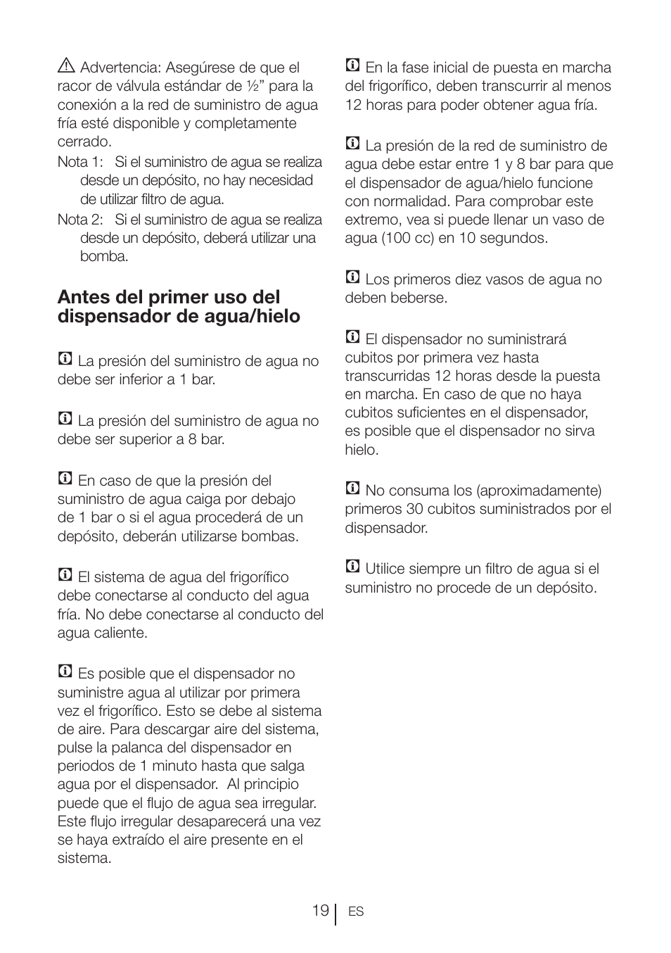 Antes del primer uso del dispensador de agua/hielo | Blomberg KWD 9440 X A+ User Manual | Page 441 / 601
