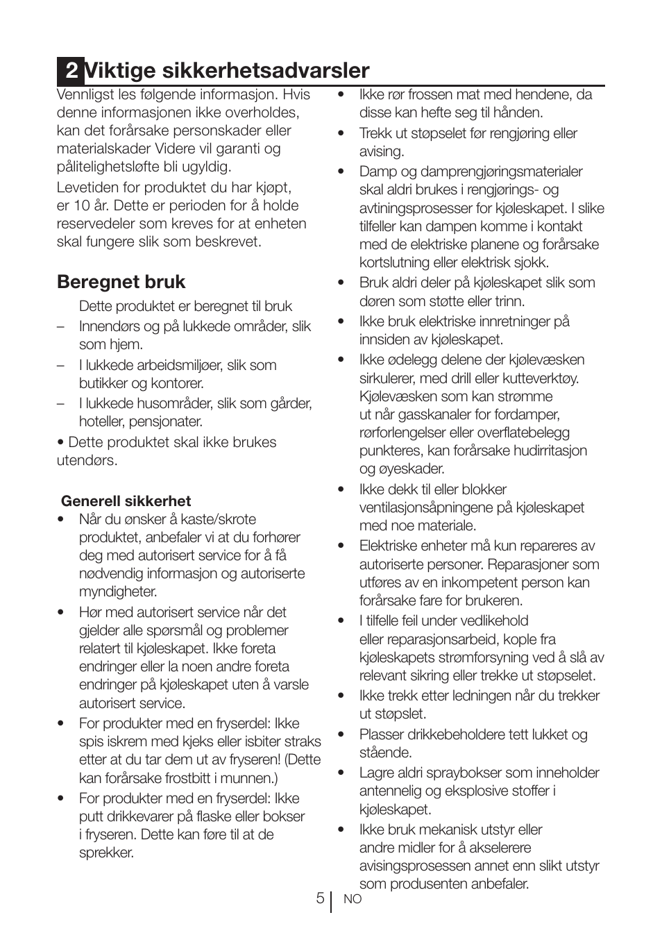 2viktige sikkerhetsadvarsler, Beregnet bruk | Blomberg KWD 9440 X A+ User Manual | Page 463 / 601
