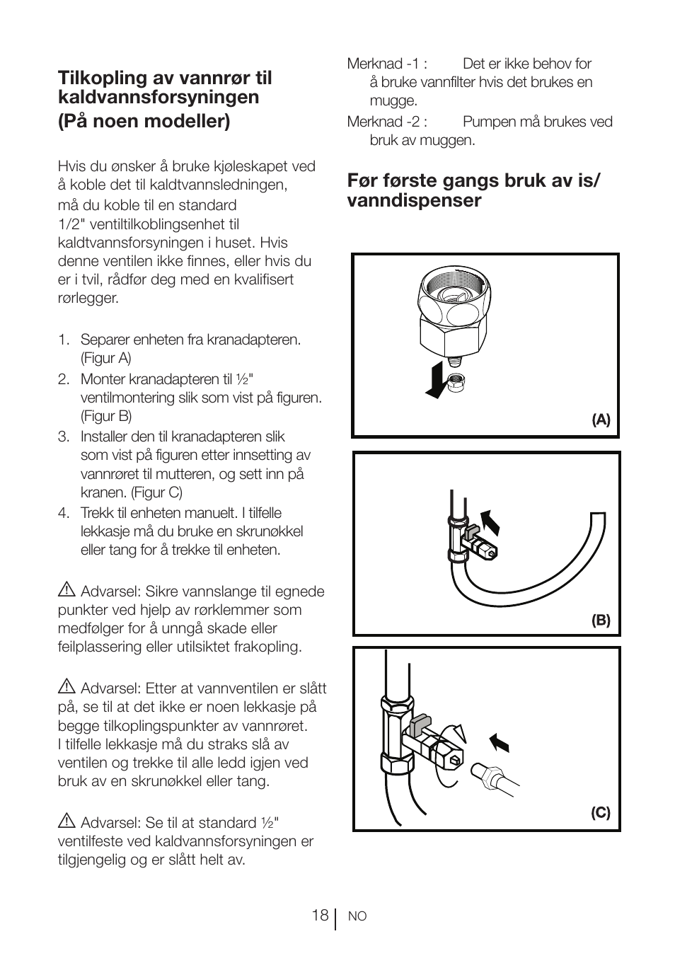 Før første gangs bruk av is/ vanndispenser | Blomberg KWD 9440 X A+ User Manual | Page 476 / 601