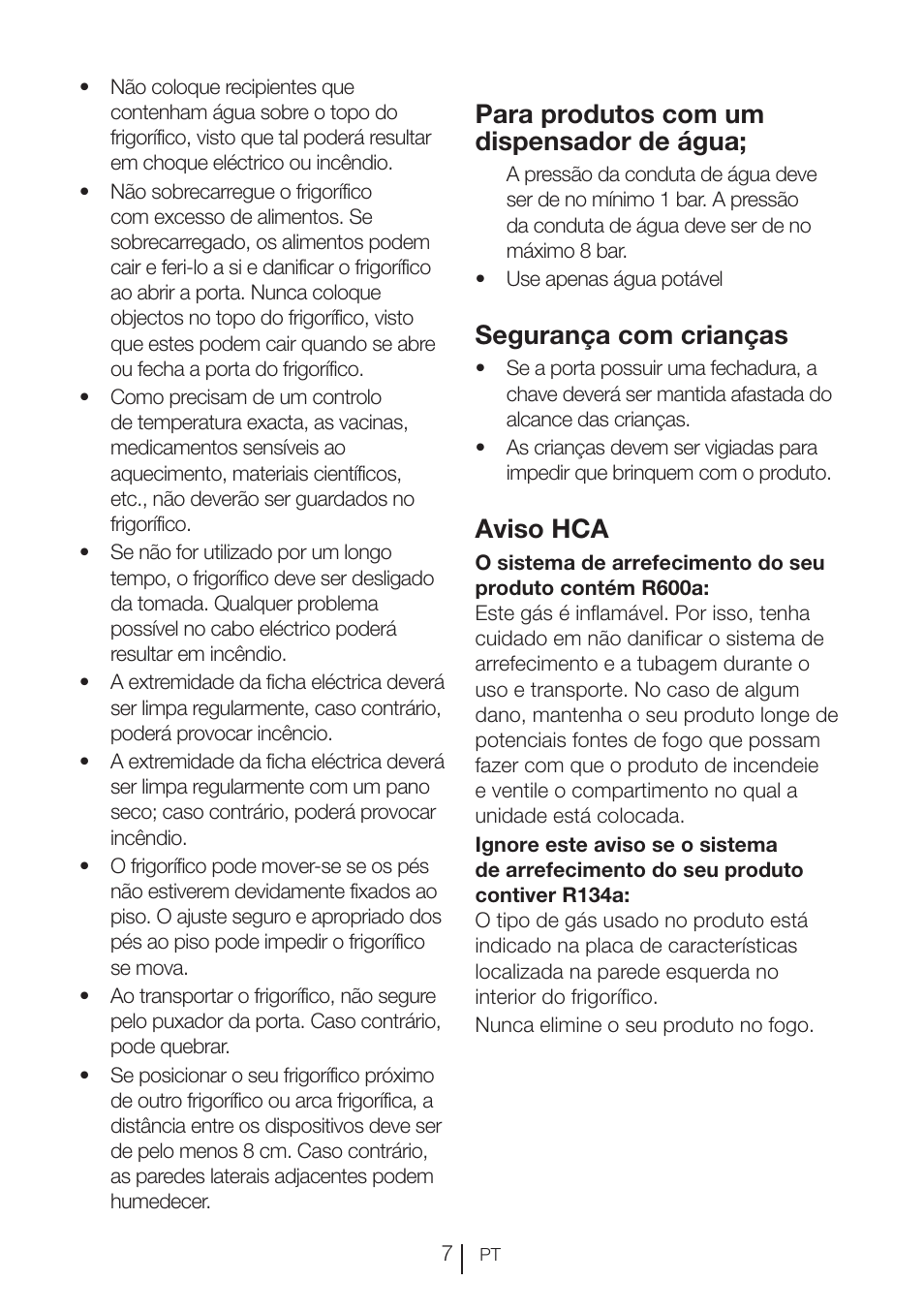 Para produtos com um dispensador de água, Segurança com crianças, Aviso hca | Blomberg KWD 9440 X A+ User Manual | Page 500 / 601