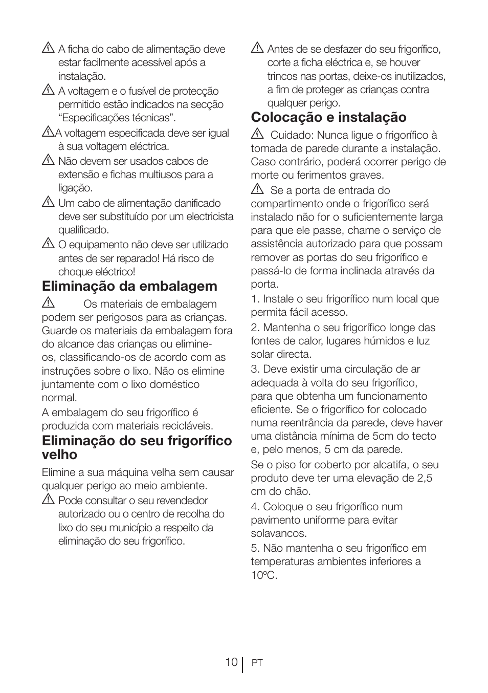 Eliminação da embalagem a, Eliminação do seu frigorífico velho, Colocação e instalação b | Blomberg KWD 9440 X A+ User Manual | Page 503 / 601