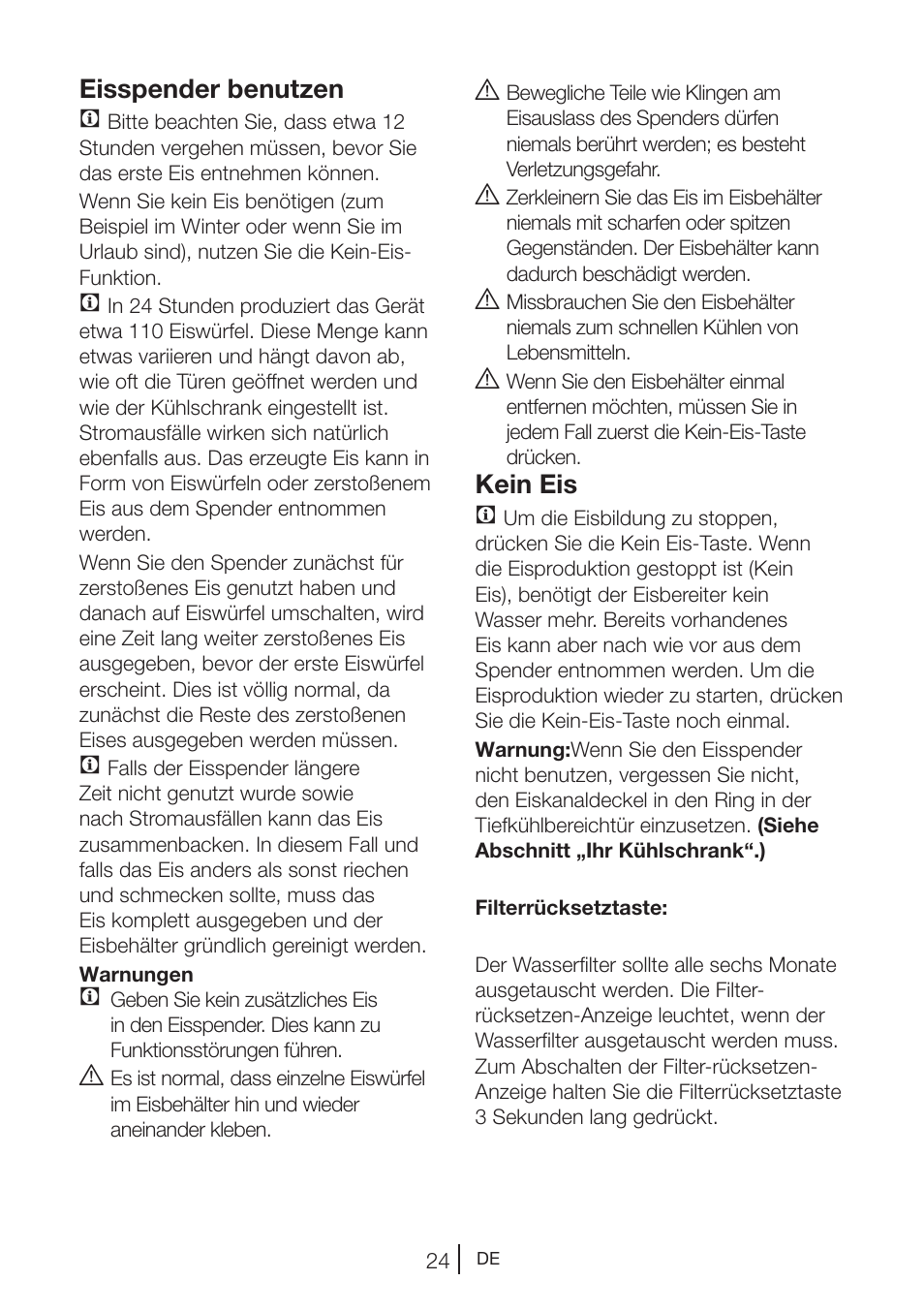Eisspender benutzen c, Kein eis c | Blomberg KWD 9440 X A+ User Manual | Page 98 / 601