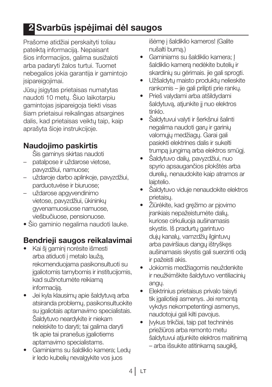 2svarbūs įspėjimai dėl saugos, Naudojimo paskirtis, Bendrieji saugos reikalavimai | Blomberg KQD 1250 X A++ User Manual | Page 184 / 358