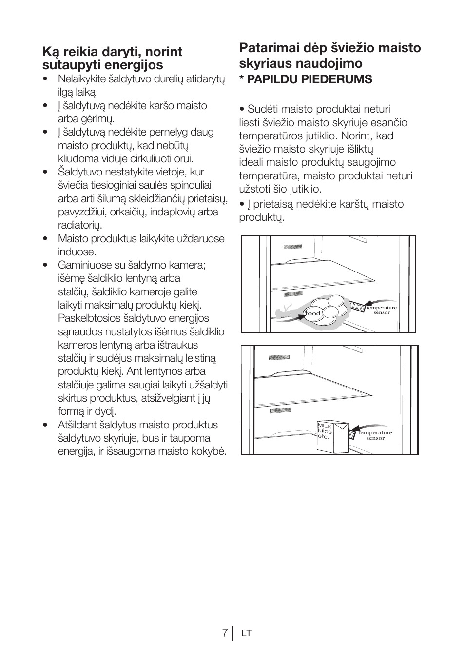 Ką reikia daryti, norint sutaupyti energijos, Patarimai dėp šviežio maisto skyriaus naudojimo, Papildu piederums | Blomberg KQD 1250 X A++ User Manual | Page 187 / 358