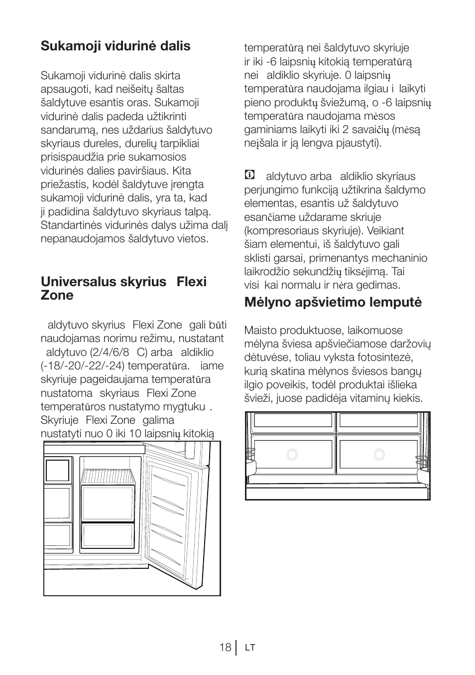 Sukamoji vidurinė dalis, Universalus skyrius „flexi zone, Mėlyno apšvietimo lemputė | Blomberg KQD 1250 X A++ User Manual | Page 198 / 358