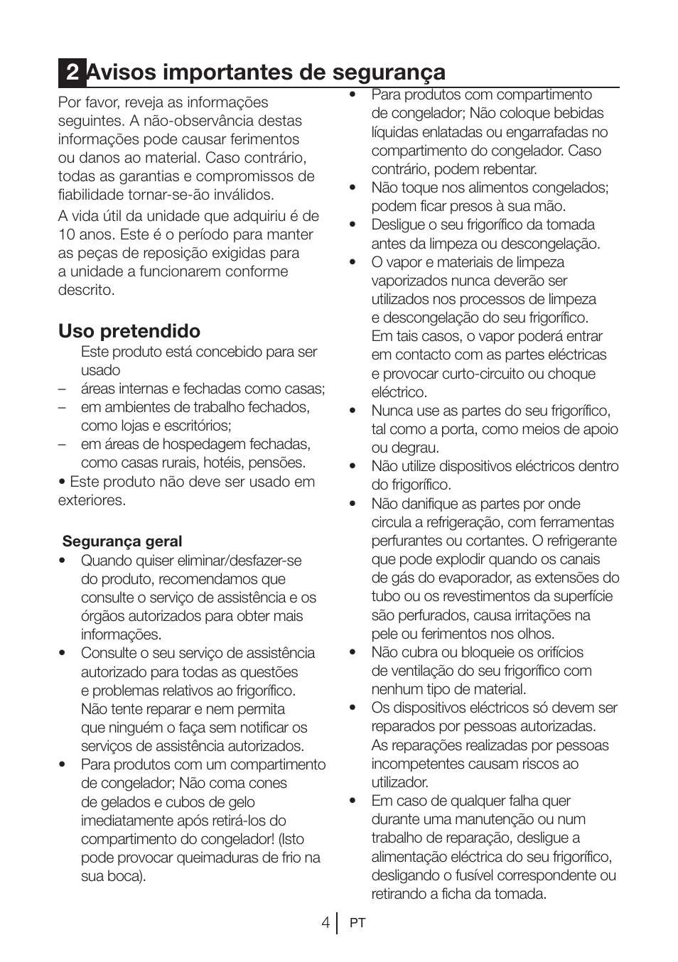 2avisos importantes de segurança, Uso pretendido | Blomberg KQD 1250 X A++ User Manual | Page 206 / 358