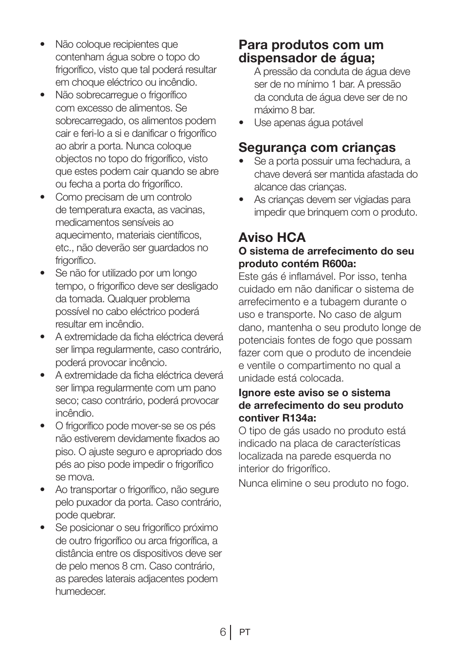 Para produtos com um dispensador de água, Segurança com crianças, Aviso hca | Blomberg KQD 1250 X A++ User Manual | Page 208 / 358
