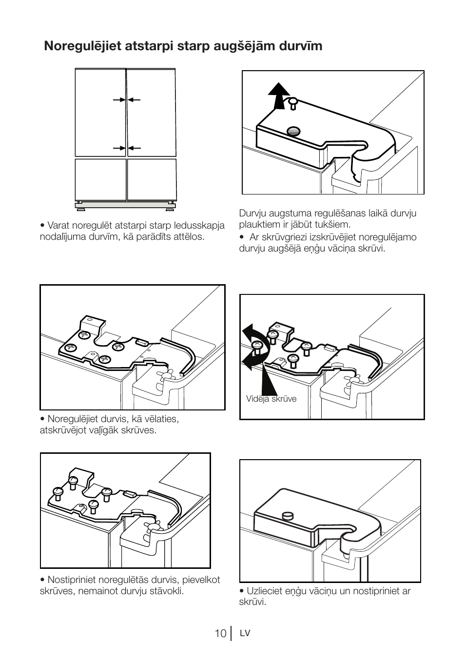 Noregulējiet atstarpi starp augšējām durvīm | Blomberg KQD 1250 X A++ User Manual | Page 257 / 358