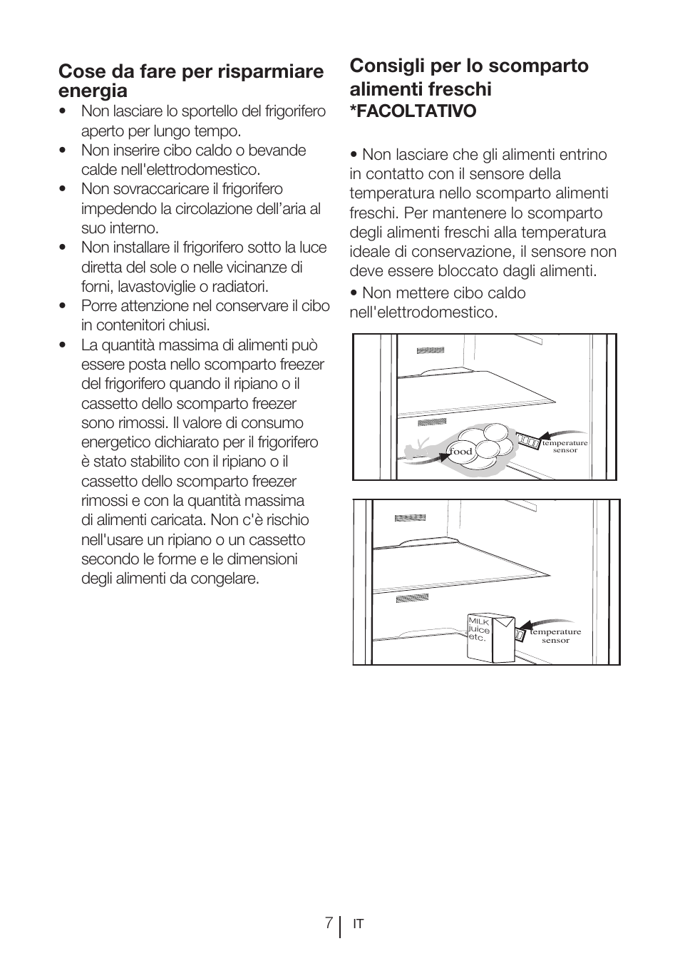 Cose da fare per risparmiare energia, Consigli per lo scomparto alimenti freschi, Facoltativo | Blomberg KQD 1250 X A++ User Manual | Page 275 / 358