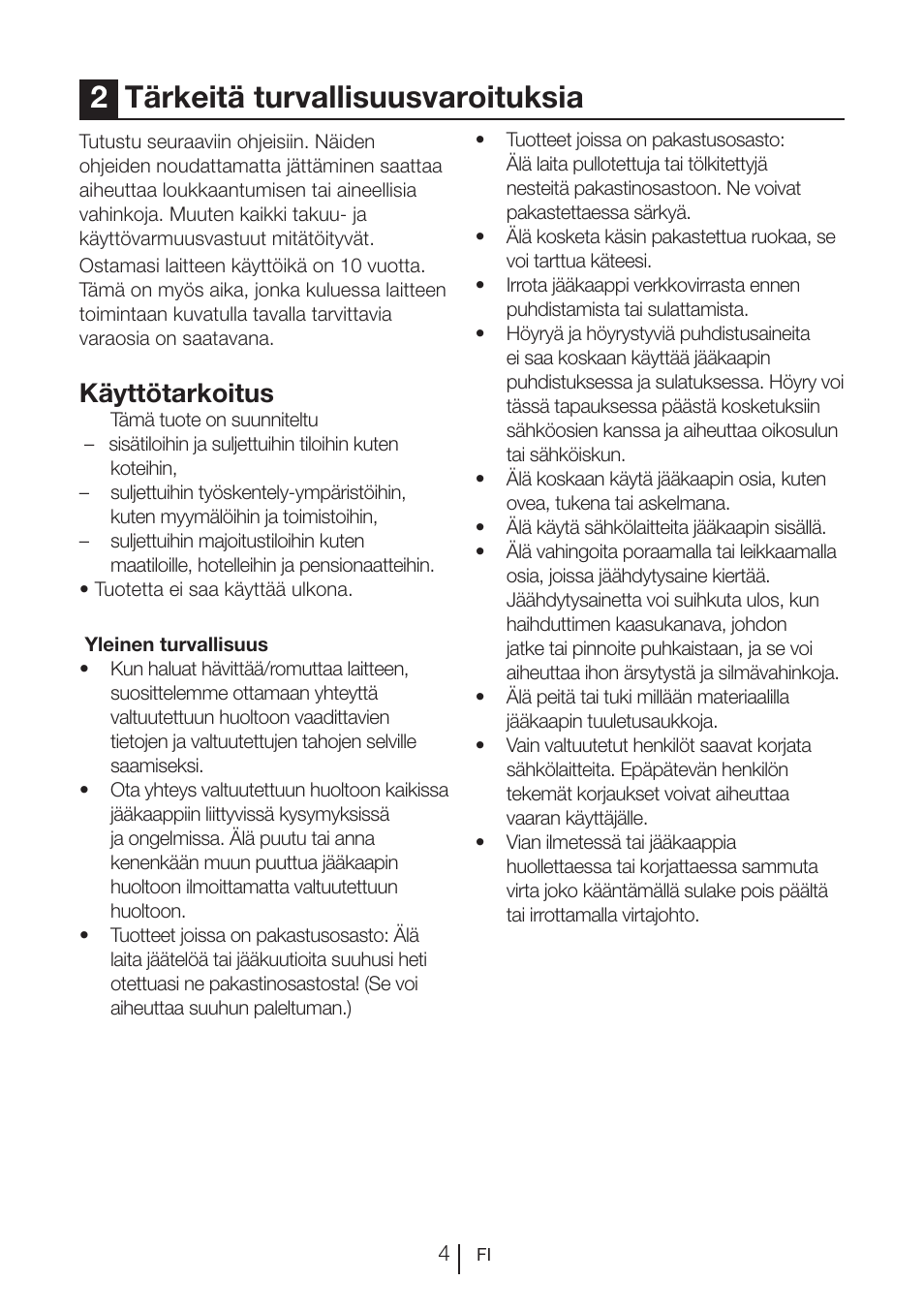2tärkeitä turvallisuusvaroituksia, Käyttötarkoitus | Blomberg KQD 1250 X A++ User Manual | Page 295 / 358