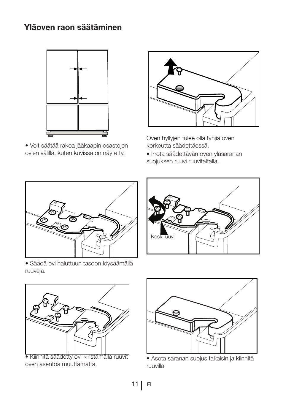 Yläoven raon säätäminen | Blomberg KQD 1250 X A++ User Manual | Page 302 / 358