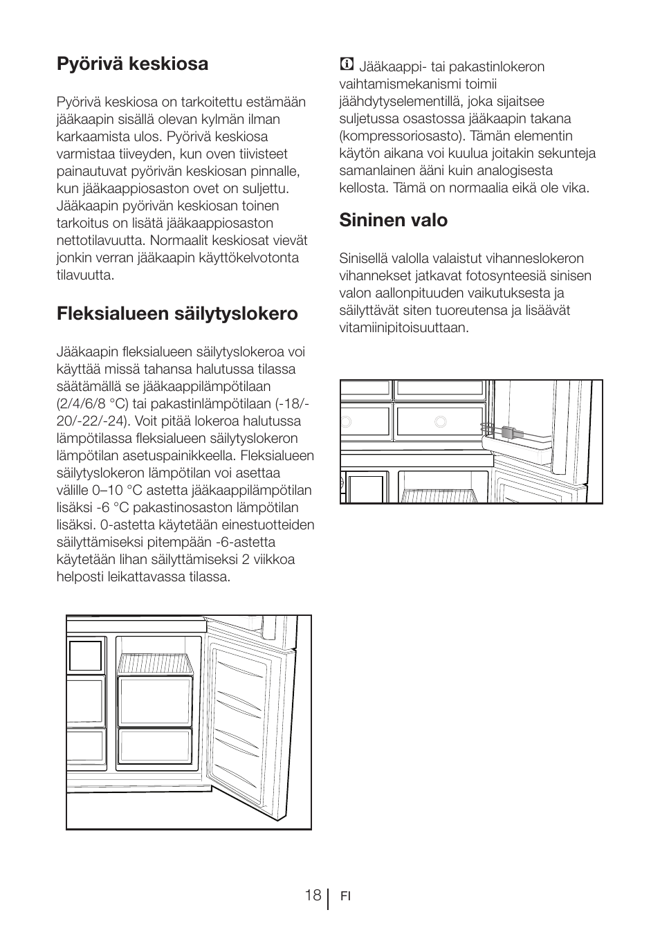 Pyörivä keskiosa, Fleksialueen säilytyslokero, Sininen valo | Blomberg KQD 1250 X A++ User Manual | Page 309 / 358
