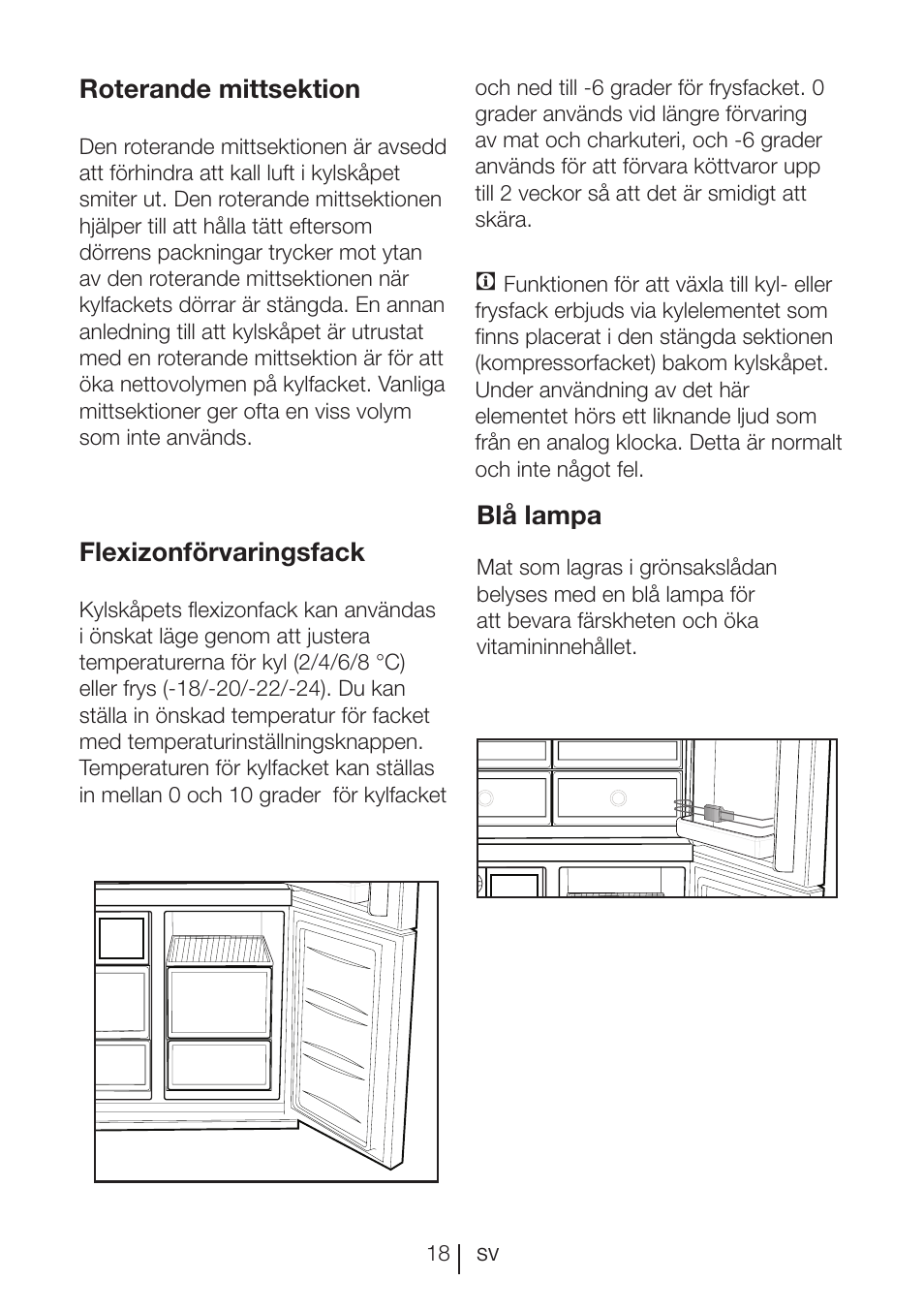 Roterande mittsektion, Flexizonförvaringsfack, Blå lampa | Blomberg KQD 1250 X A++ User Manual | Page 331 / 358
