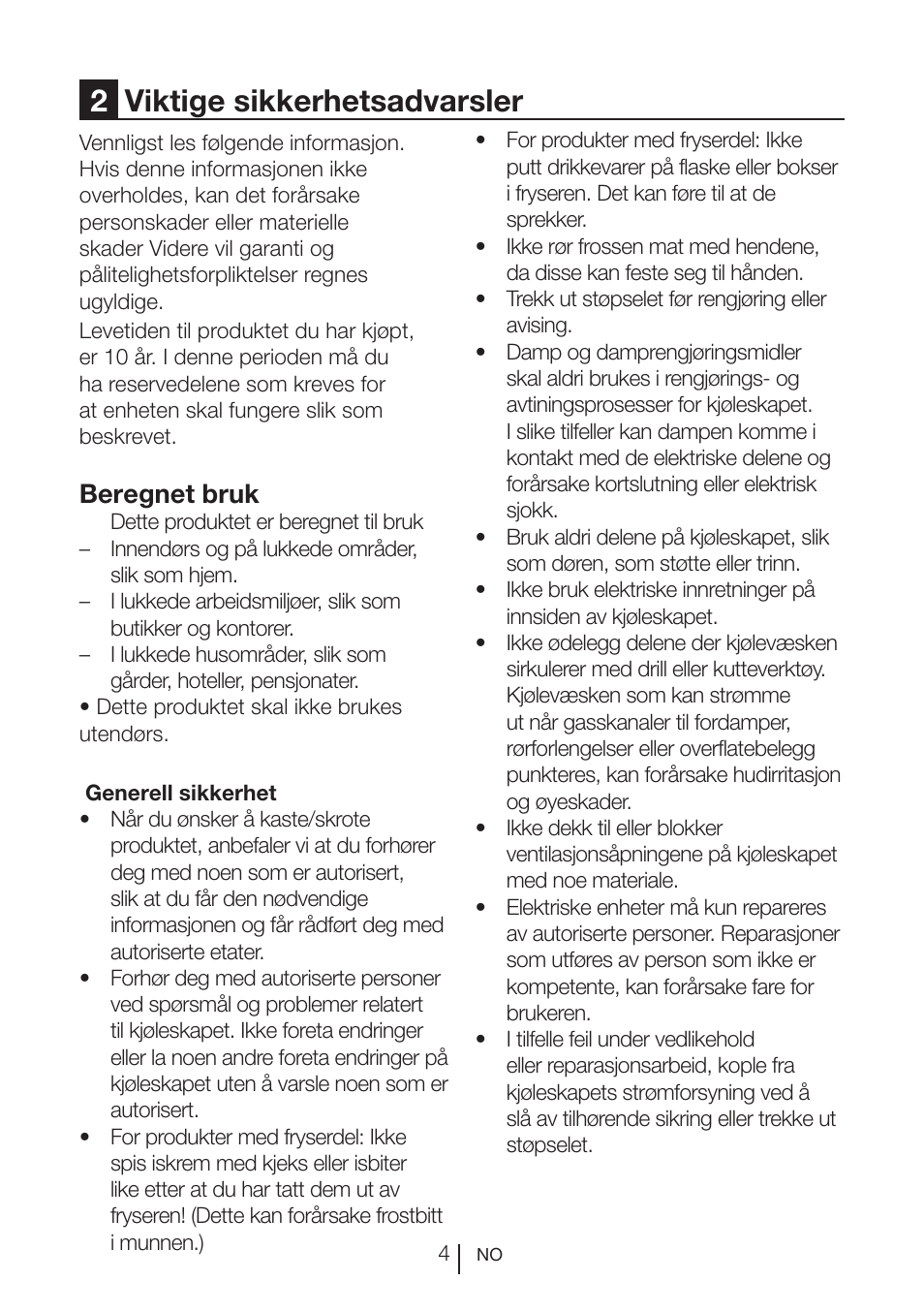 2viktige sikkerhetsadvarsler, Beregnet bruk | Blomberg KQD 1250 X A++ User Manual | Page 339 / 358