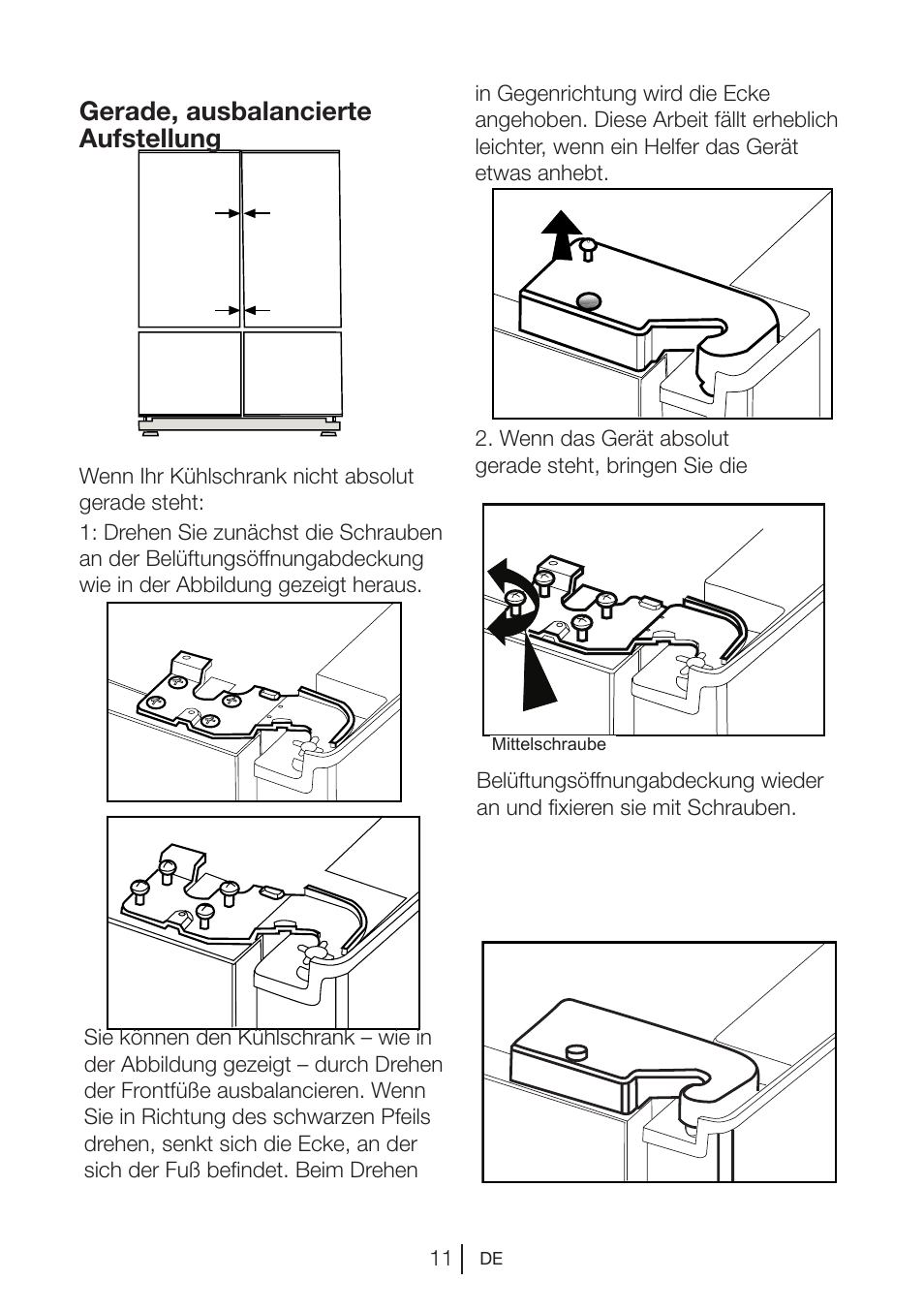 Gerade, ausbalancierte aufstellung | Blomberg KQD 1250 X A++ User Manual | Page 34 / 358