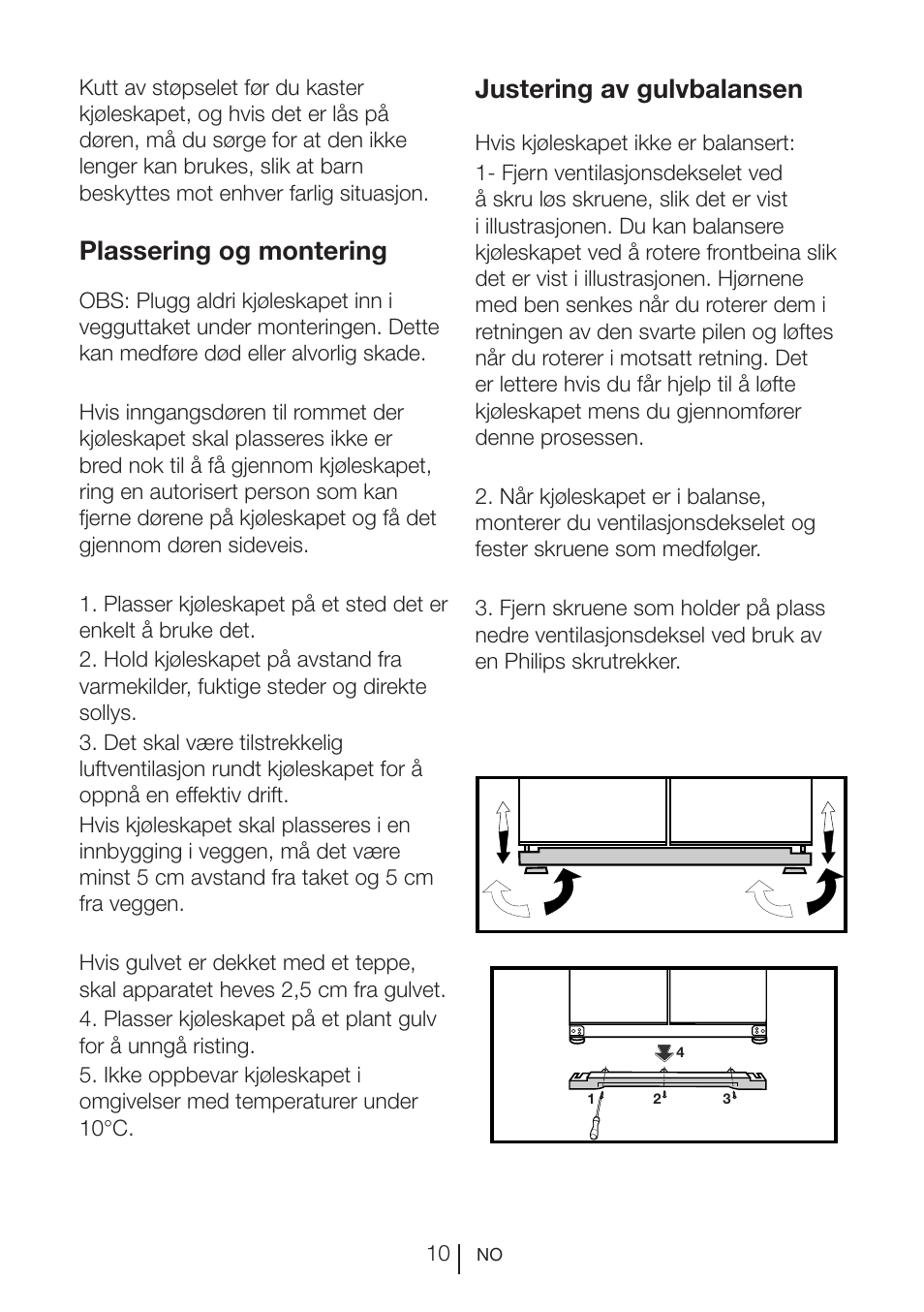 Plassering og montering, Justering av gulvbalansen | Blomberg KQD 1250 X A++ User Manual | Page 345 / 358