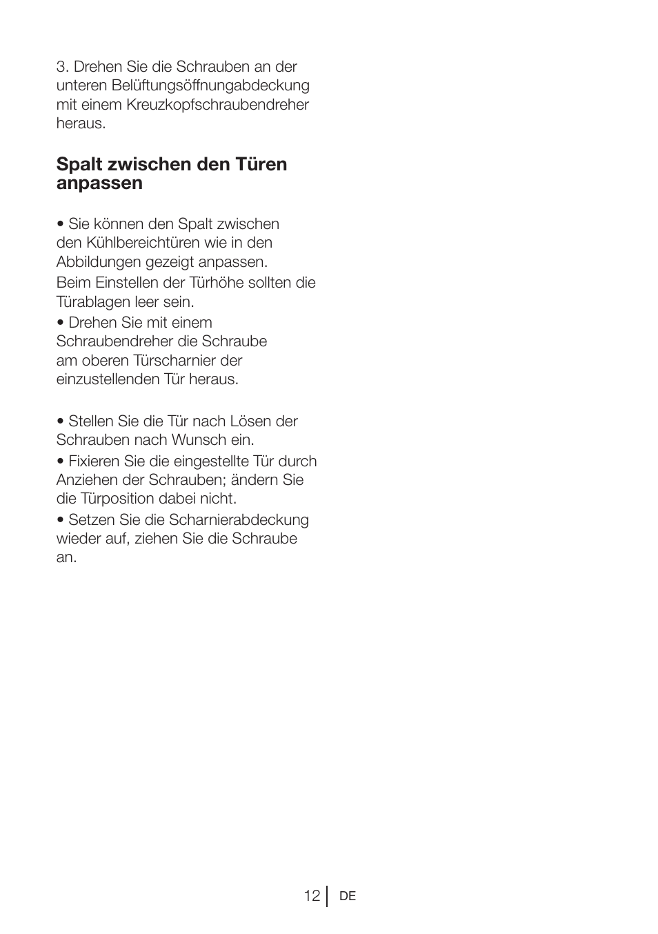 Spalt zwischen den türen anpassen | Blomberg KQD 1250 X A++ User Manual | Page 35 / 358