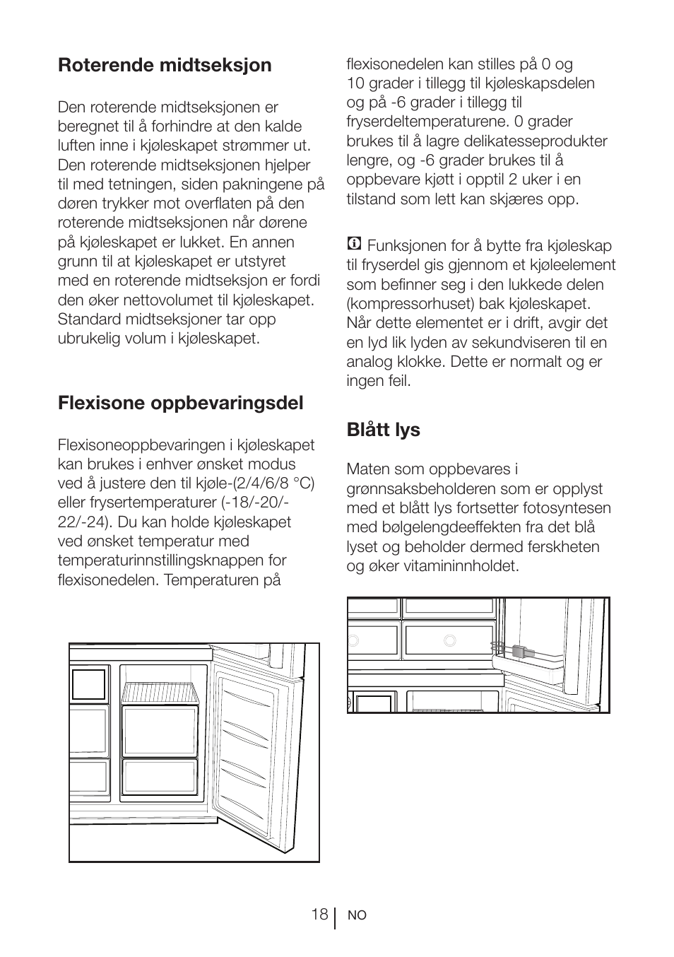 Roterende midtseksjon, Flexisone oppbevaringsdel, Blått lys | Blomberg KQD 1250 X A++ User Manual | Page 353 / 358