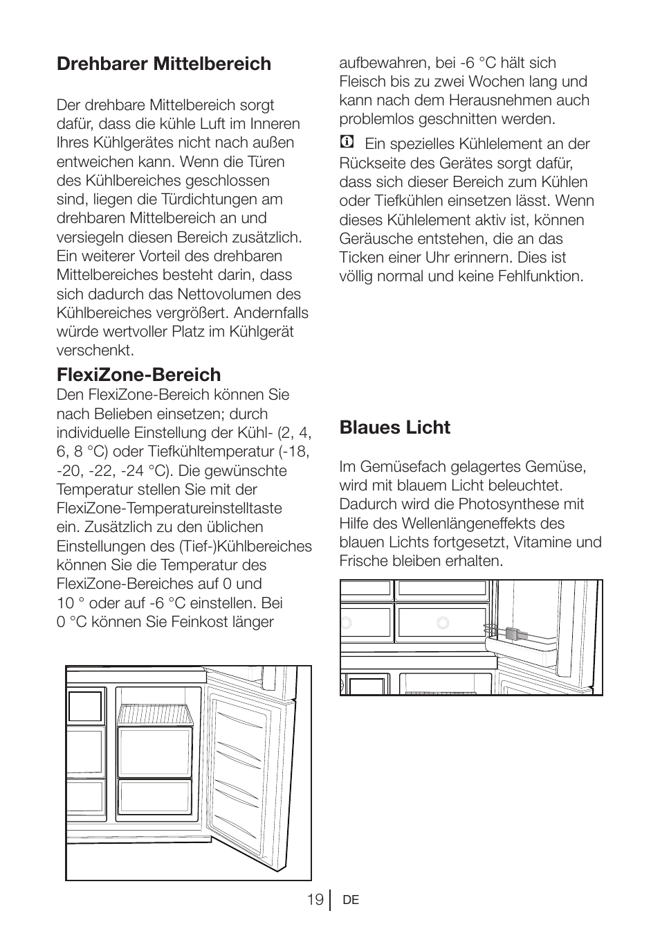 Drehbarer mittelbereich, Flexizone-bereich, Blaues licht | Blomberg KQD 1250 X A++ User Manual | Page 42 / 358