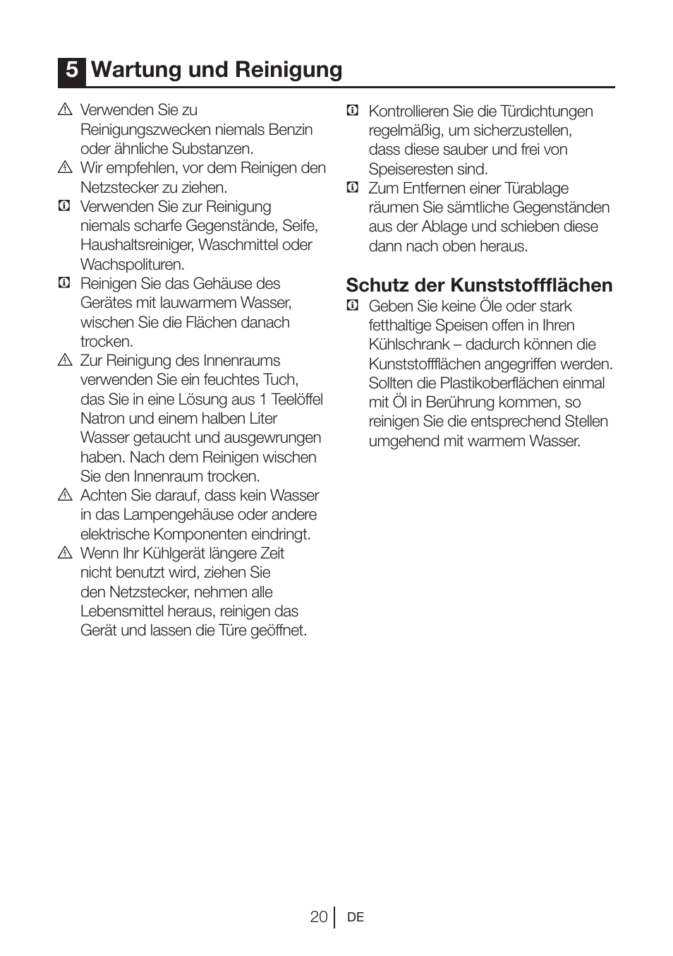 5wartung und reinigung, Schutz der kunststoffflächen | Blomberg KQD 1250 X A++ User Manual | Page 43 / 358