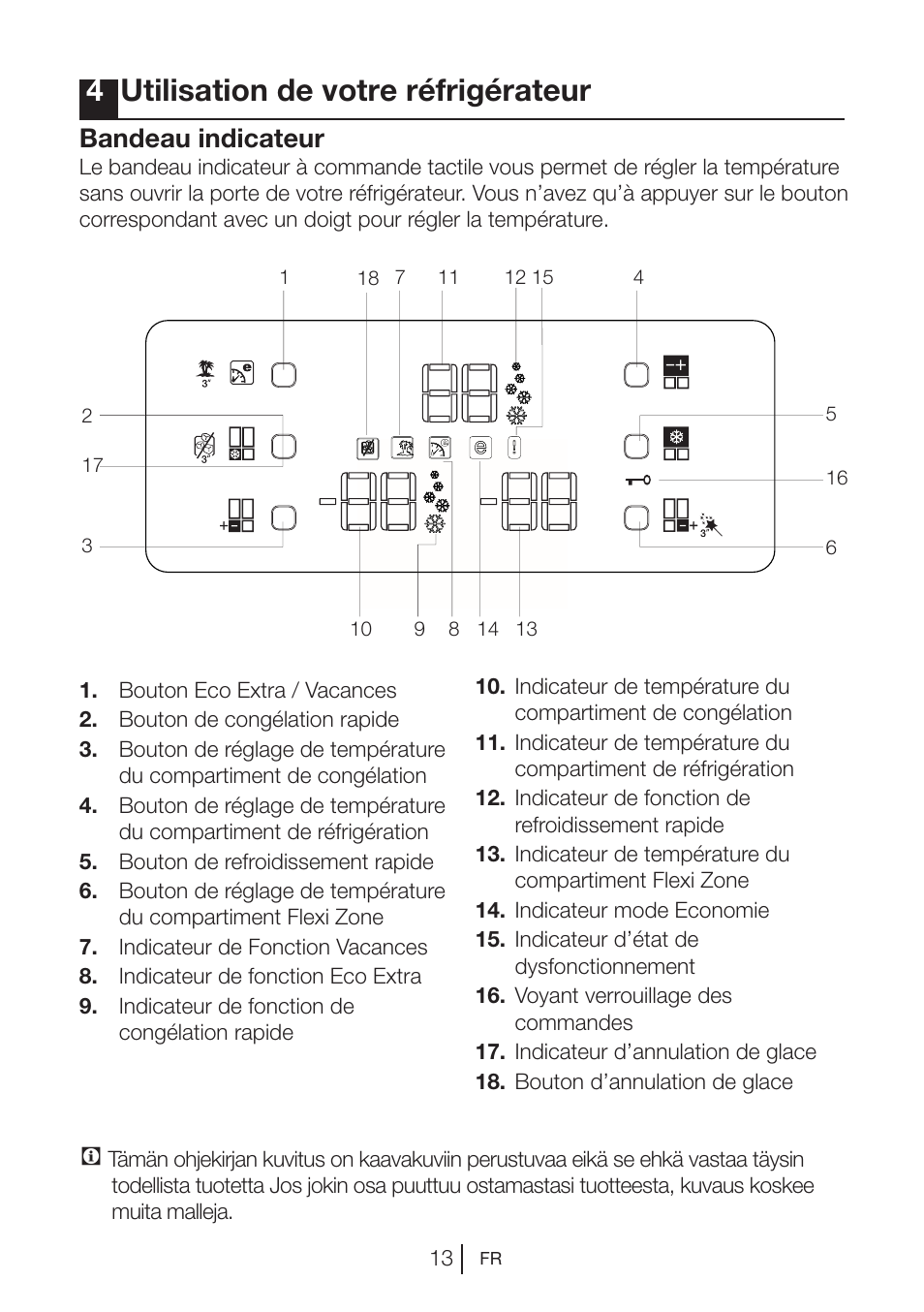 4utilisation de votre réfrigérateur, Bandeau indicateur | Blomberg KQD 1250 X A++ User Manual | Page 60 / 358