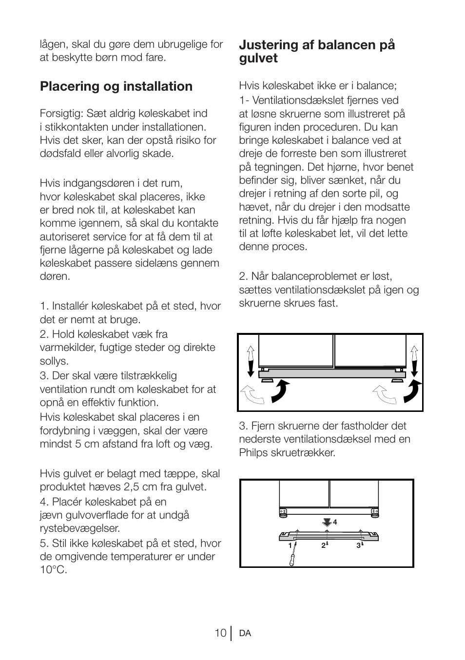 Placering og installation, Justering af balancen på gulvet | Blomberg KQD 1250 X A++ User Manual | Page 81 / 358